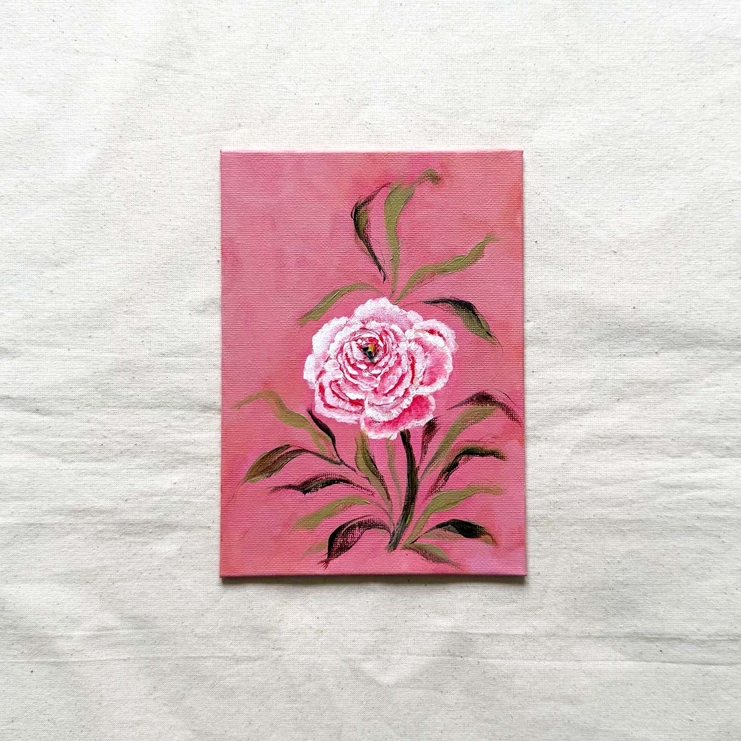 Small pink botanical floral artwork for Grandmillennial and English country cottage decor