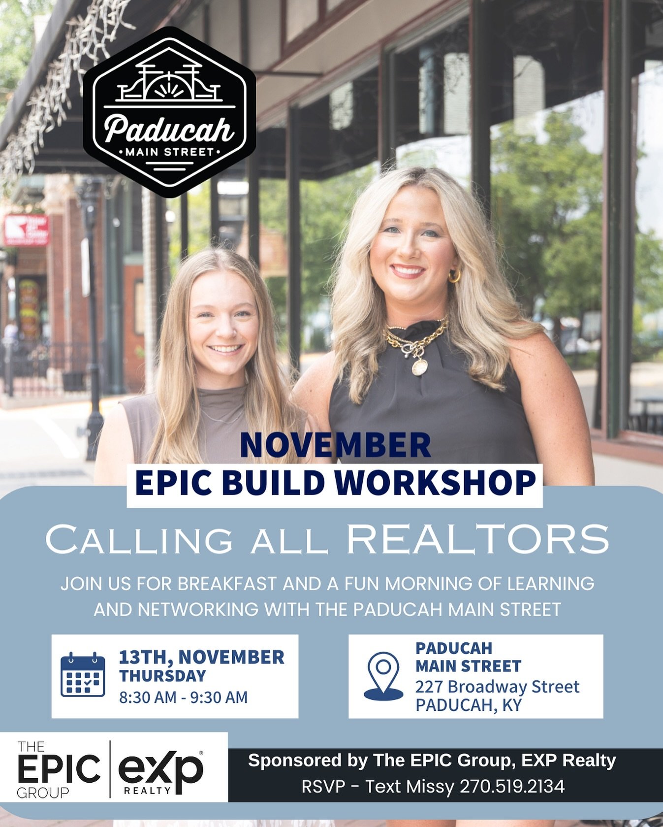 November BUILD Workshop✨

Let's meet up at the new Paducah Main Street location and do a little networking and hear what Blaine and Carly have to say about their mission all the amazing happenings in downtown Paducah🌇

🗓️Thursday, November 13th 
⏰8