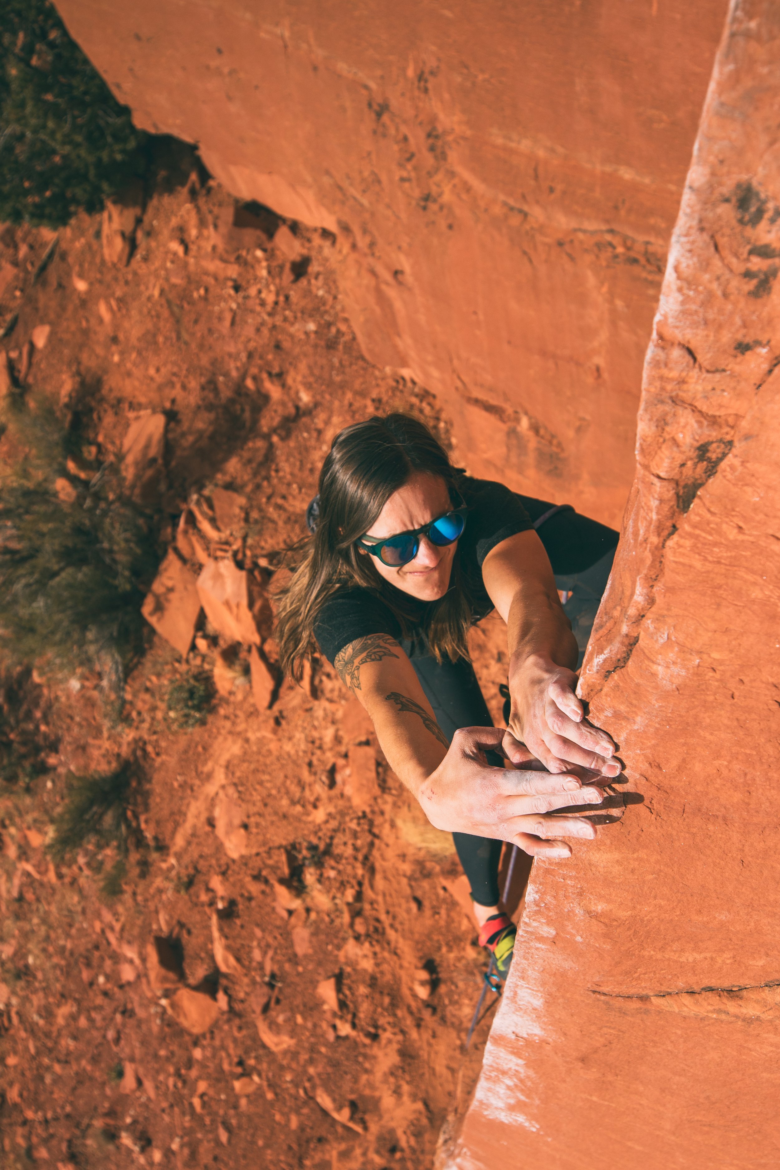 Fallon Rowe on the first female ascent of Contact Tracing 5.12 in Utah. Photo by Cameron Preston