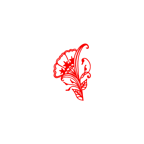 A red floral design on a black background.