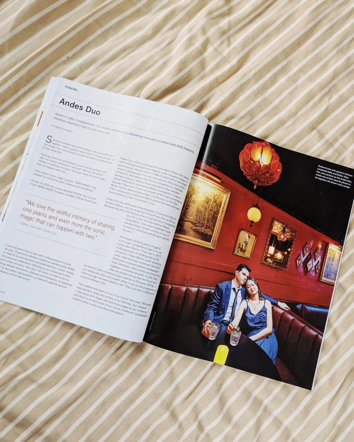 Why, it's even more beautiful on paper 🥹 

#andespianoduo #andesduo #pianoduo #twopiano #duopiano #fourhands #kcstudio #kcstudiomag #greenladylounge #kansascitymusicians #magazine