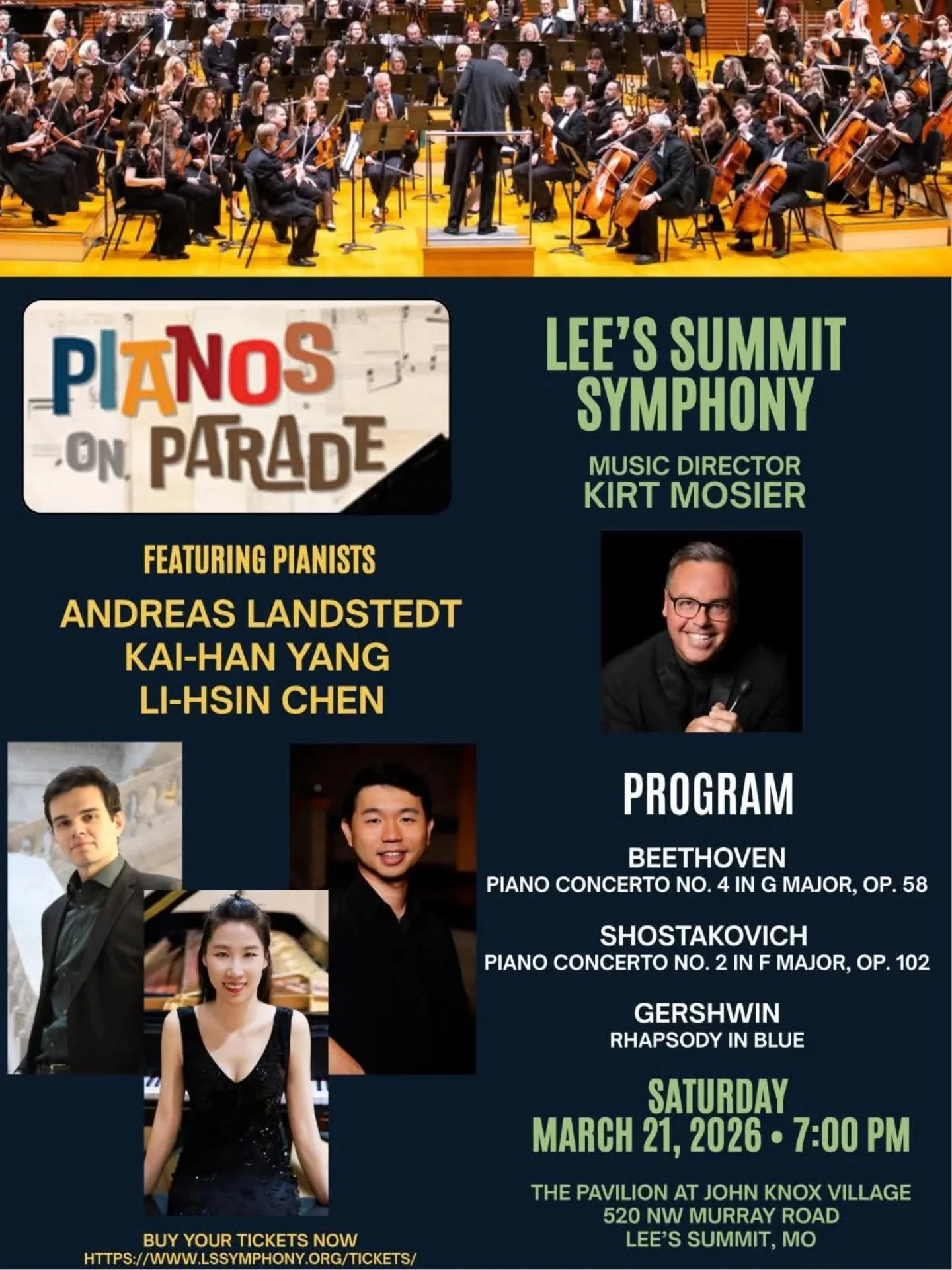 Really looking forward to this concert next Saturday with the Lee's Summit Symphony! I'll be performing Beethoven 4, including my own cadenzas, and there are two other wonderful pianists &amp; pieces on the program. There are still a few tickets left