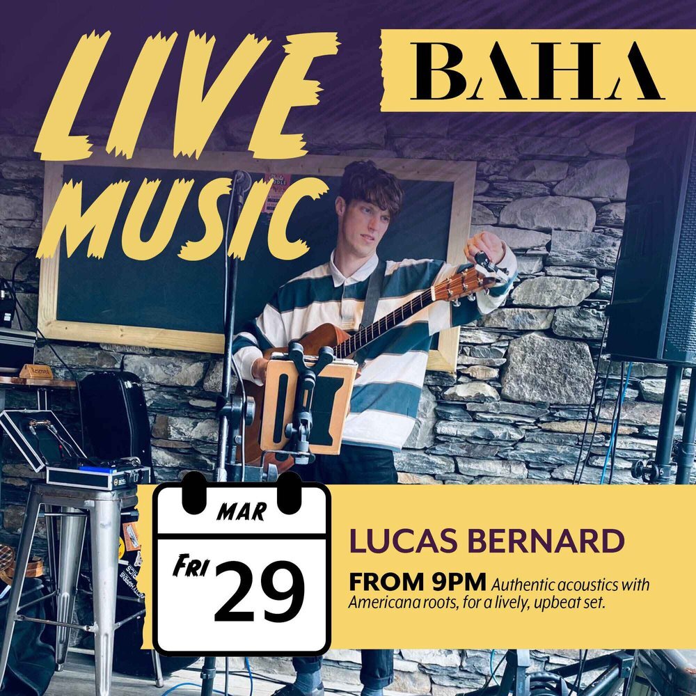 🎶 Dive into the rhythm this weekend at BAHA Bowness! 

Tomorrow, Lucas Bernard brings his unique acoustic sound with authentic Americana roots, promising a lively and upbeat set at 9PM 🎸

Then on Saturday, Johnny Williams takes the stage for a soul