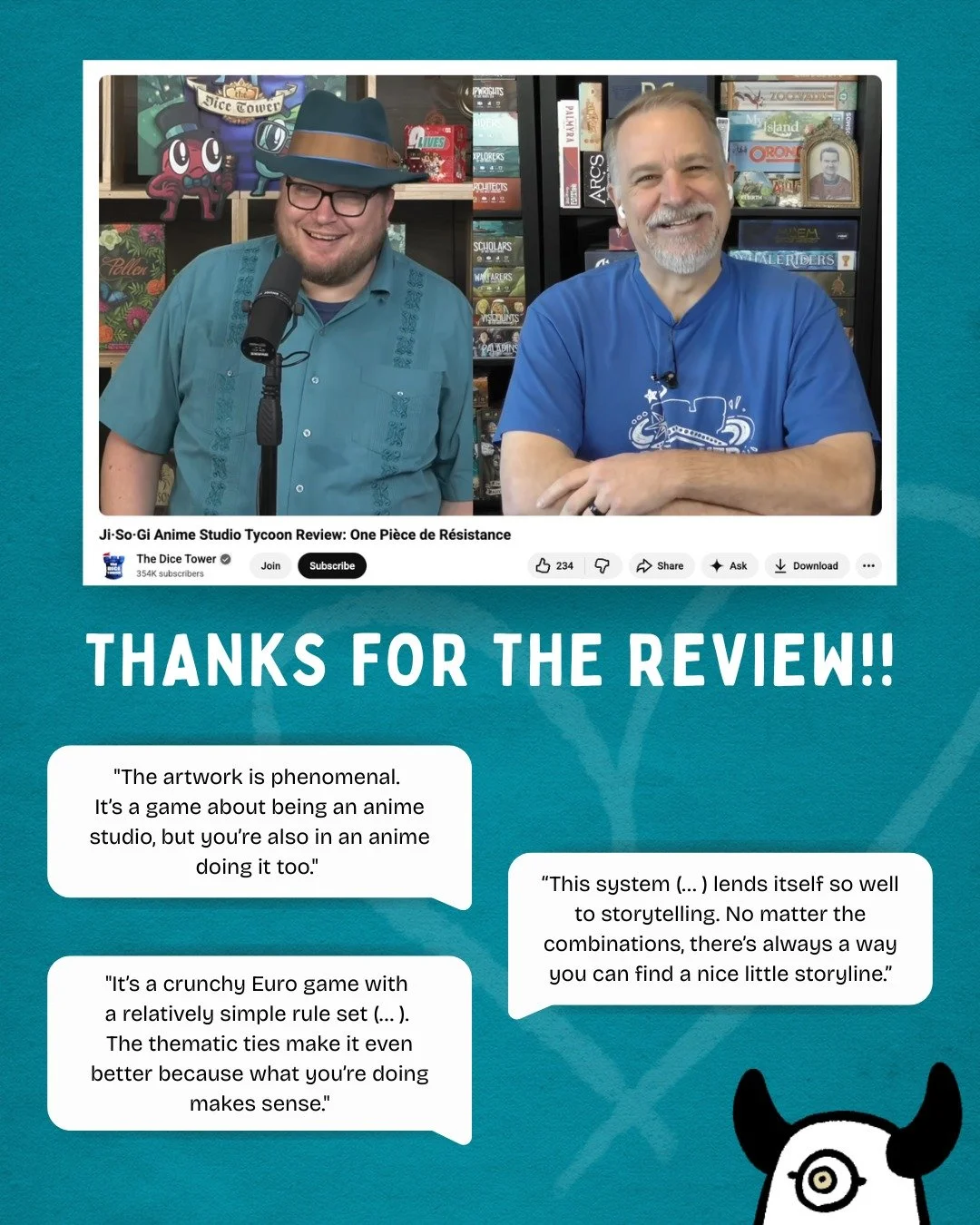We are thrilled that the board game YouTube channel, The Dice Tower ( @dicetower ), released their review of JISOGI! 🎲

We&rsquo;re thankful for their time and feedback, and we are particularly pleased that they highlighted so many different aspects