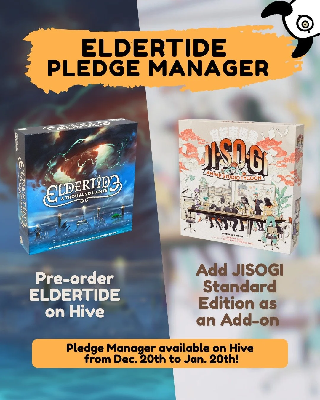 We are happy to confirm that the ELDERTIDE Pledge Manager on Hive will be open from this Saturday, December 20th, until January 20th.

People pre-ordering ELDERTIDE through the Pledge Manager will be able to add the new JISOGI Standard Edition as an 