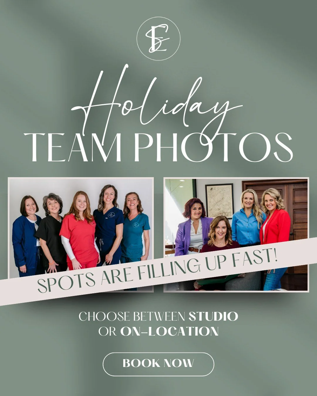Spots are filling up fast! Make sure your team’s professional and festive photos are ready for Christmas cards, social media, and holiday marketing. Teams of 10 or fewer can be photographed in our fully equipped studio, while groups of 10 or mo