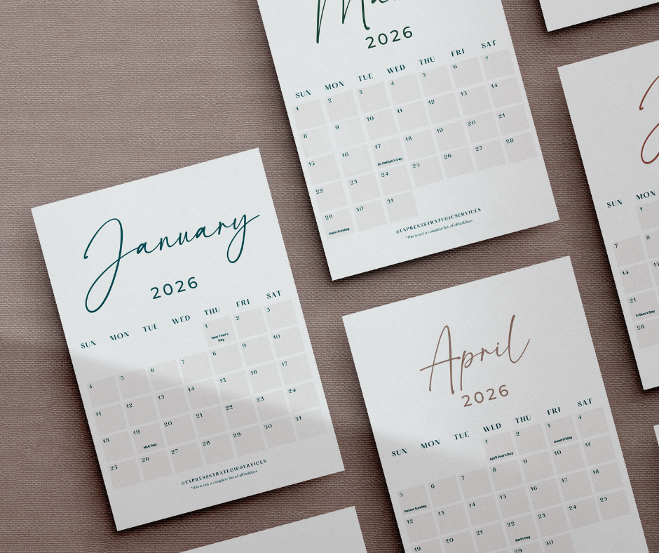 Monthly Holiday Calendars