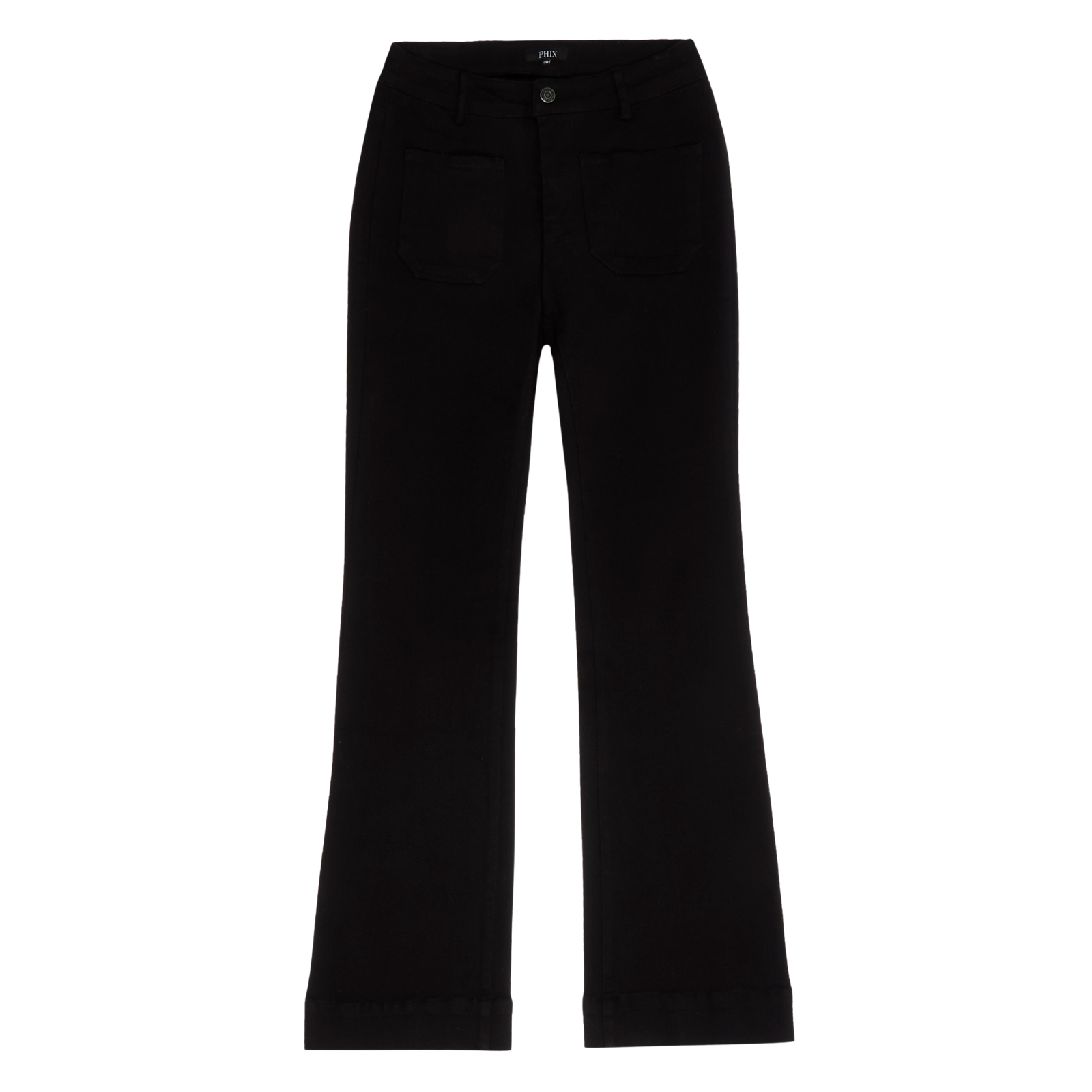 PHIX BLACK DENIM CROPPED FLARE FRONT POCKET JEANS