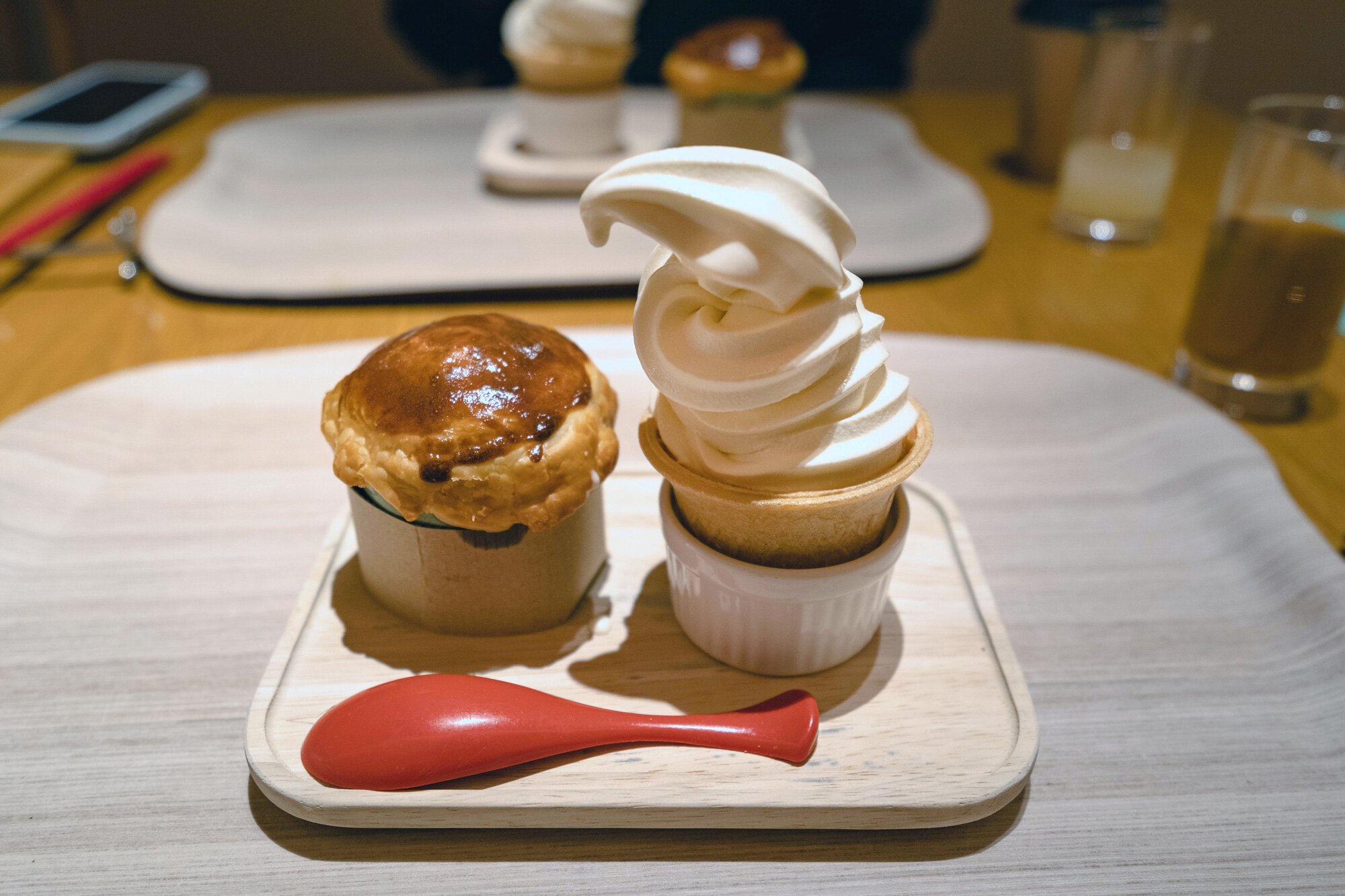 Apple pie w/ soft-serve ice cream