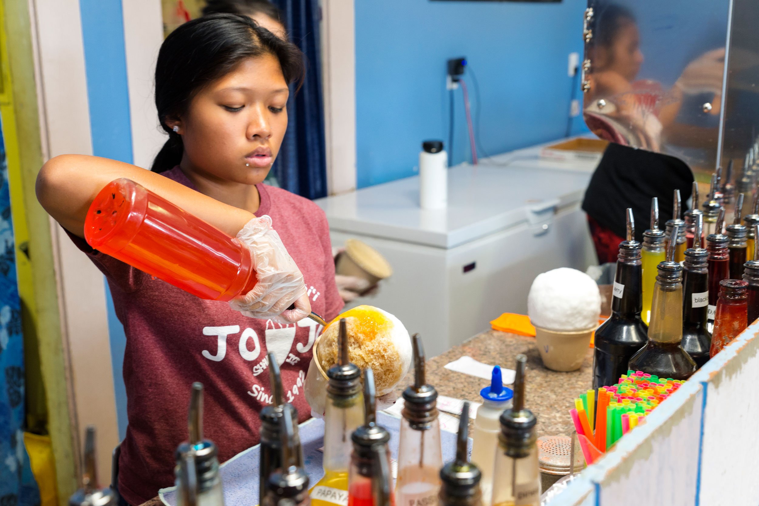 Shave ice being made at JoJo's