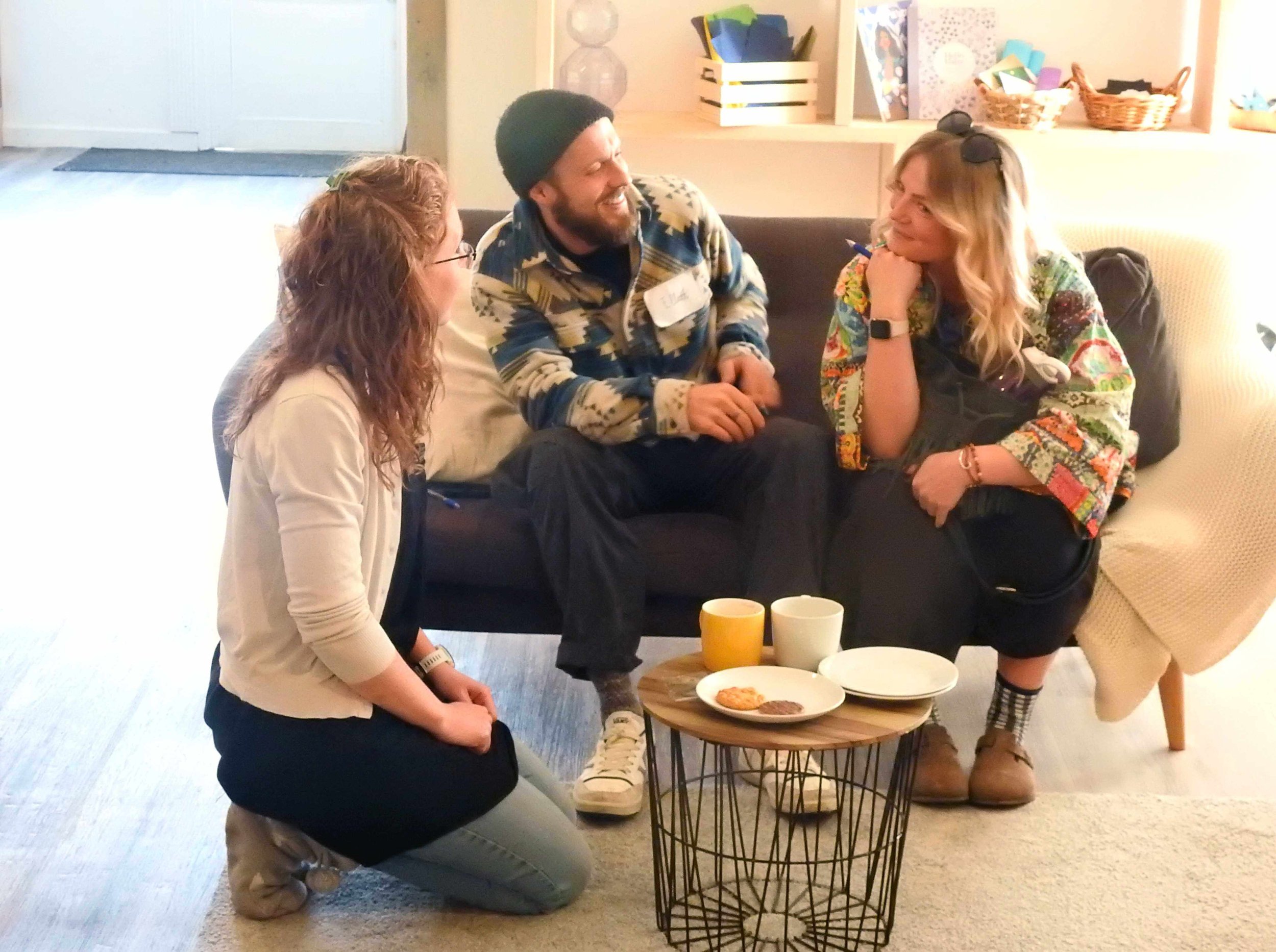 Gemma Kitto from Born to Birth Cornwall talks to a pregnant woman and her partner about their birth plan options in Cornwall at an antenatal workshop