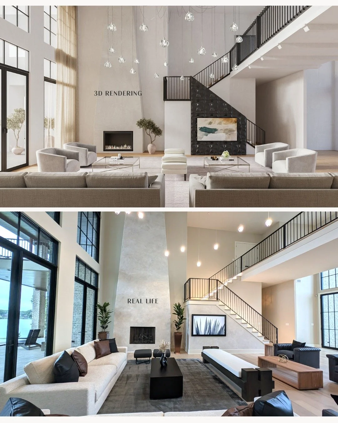 This is what happens when you plan it right from the start.

Rendering &rarr; Reality.

Most people think 3D renderings are just pretty pictures that never quite match what gets built. But when you work with a designer who coordinates every detail wi