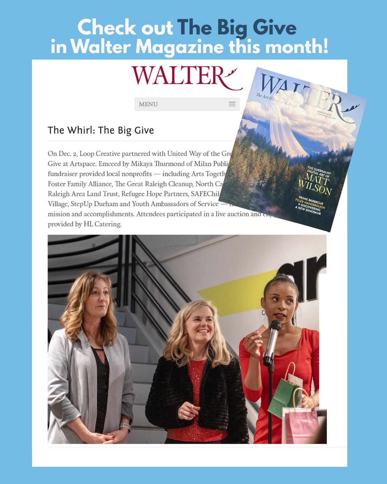 Check out The Big Give in this month&rsquo;s edition of Walter Magazine in the Whirl section! Save the date December 1st for this year&rsquo;s Big Give!

Read the article:
waltermagazine.com/whirl/the-whirl-the-big-give/

#thebiggive #followtheloop #