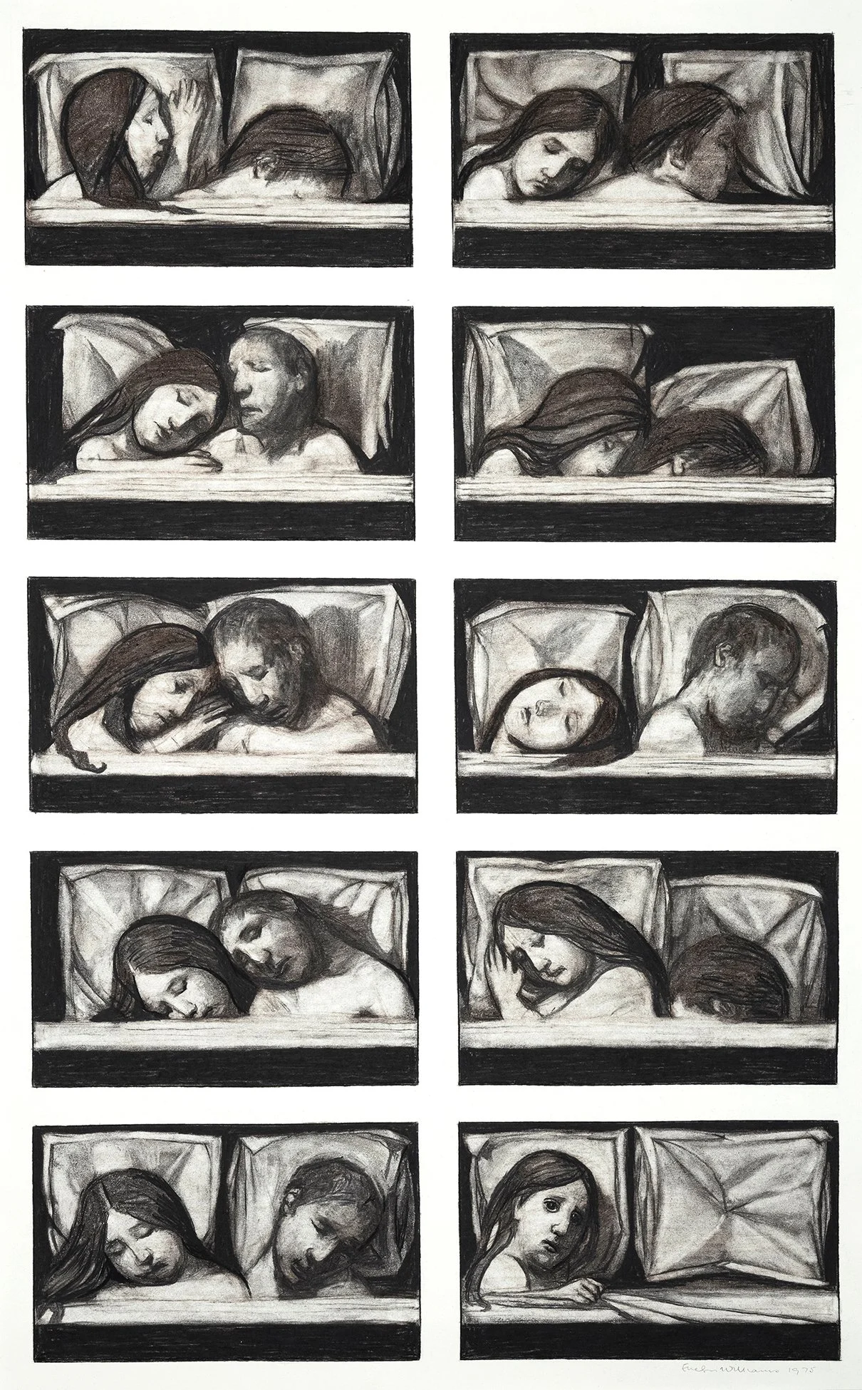 Evelyn Williams (1929-2012), Study for 'Sleeping Couple', 1975. Charcoal, 43.5 x 28 inches