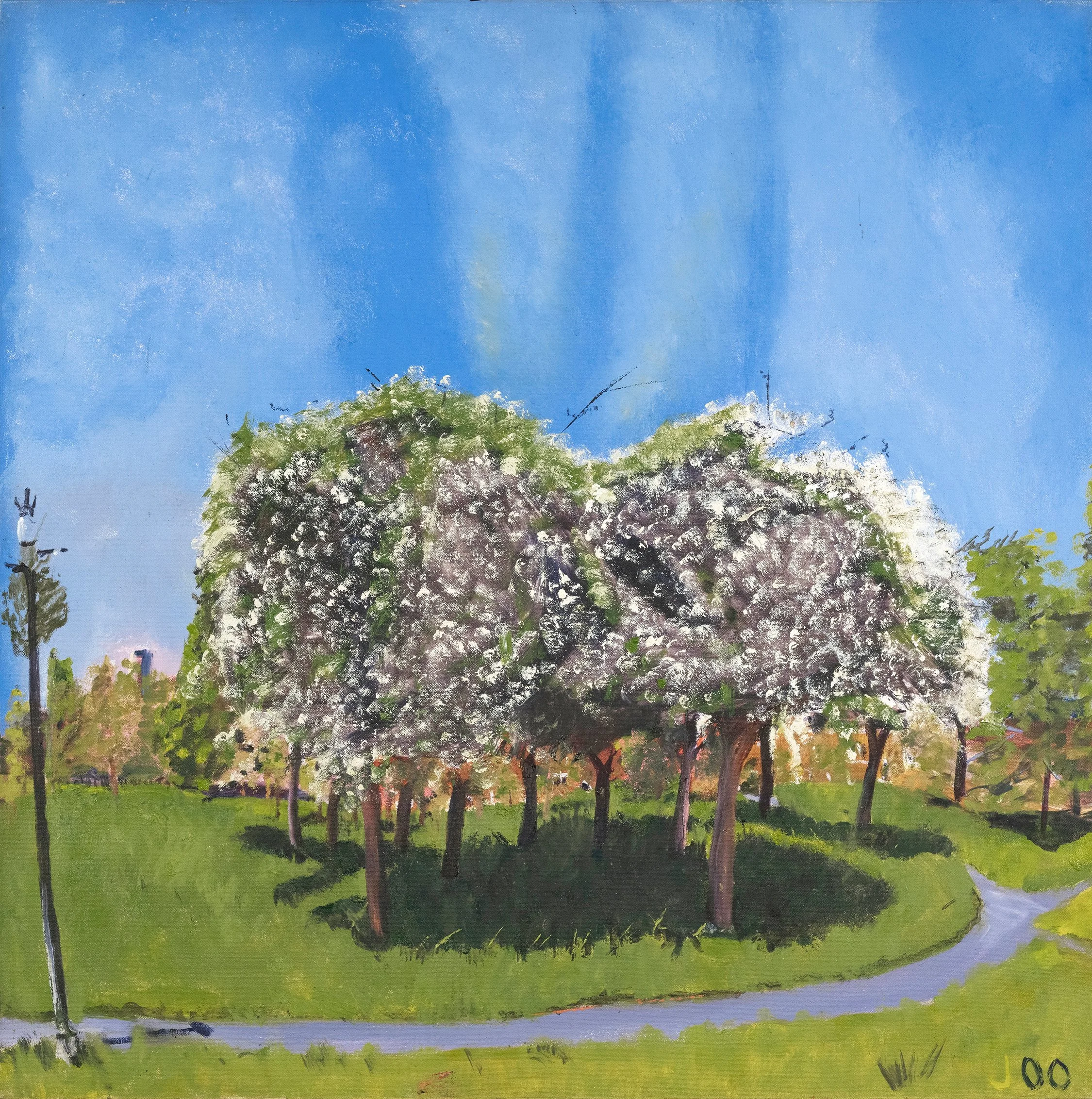 Jean Jones (1927-2012), London; Primrose Hill, Spring, 2000. Oil on canvas, 30 x 30 inches