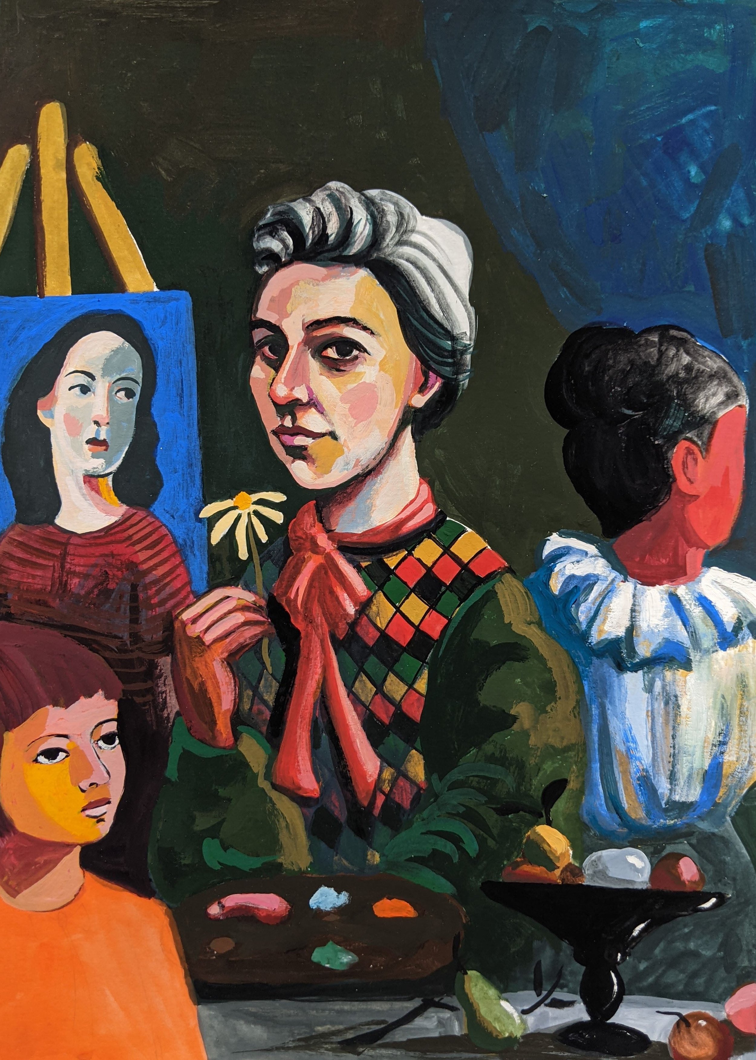 Jess Quinn, (b.1968), The Artist, 2024. Gouache On paper, 30 x 21cm