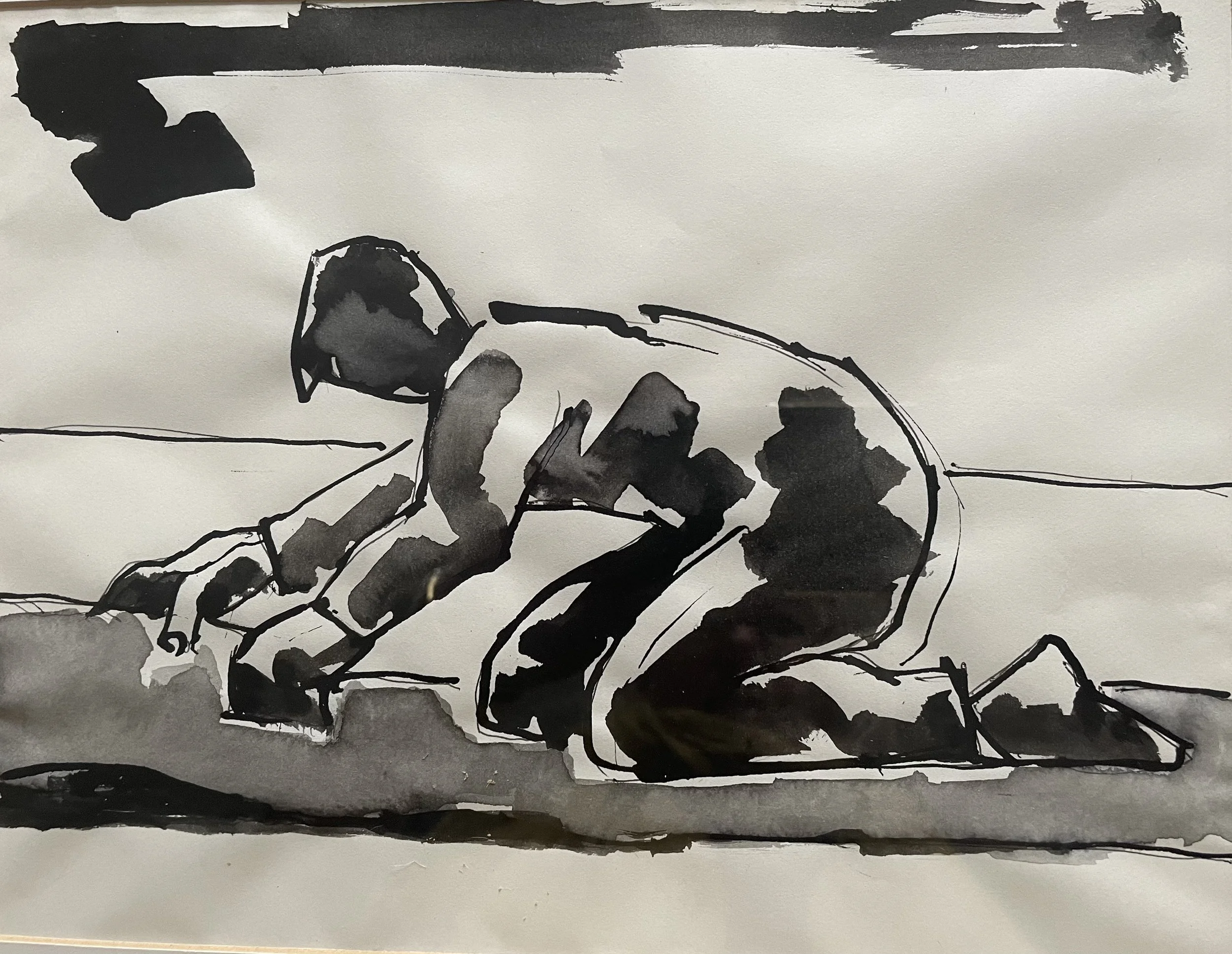 Josef Herman (1911-2000) Fisherman spreading out the nets. Signed on the backing board by the artist. Ink and wash on paper, 19 x 24 cm
Provenance: Roland, Browse & Delbanco. Courtesy of Kaye Michie Fine Art
POA