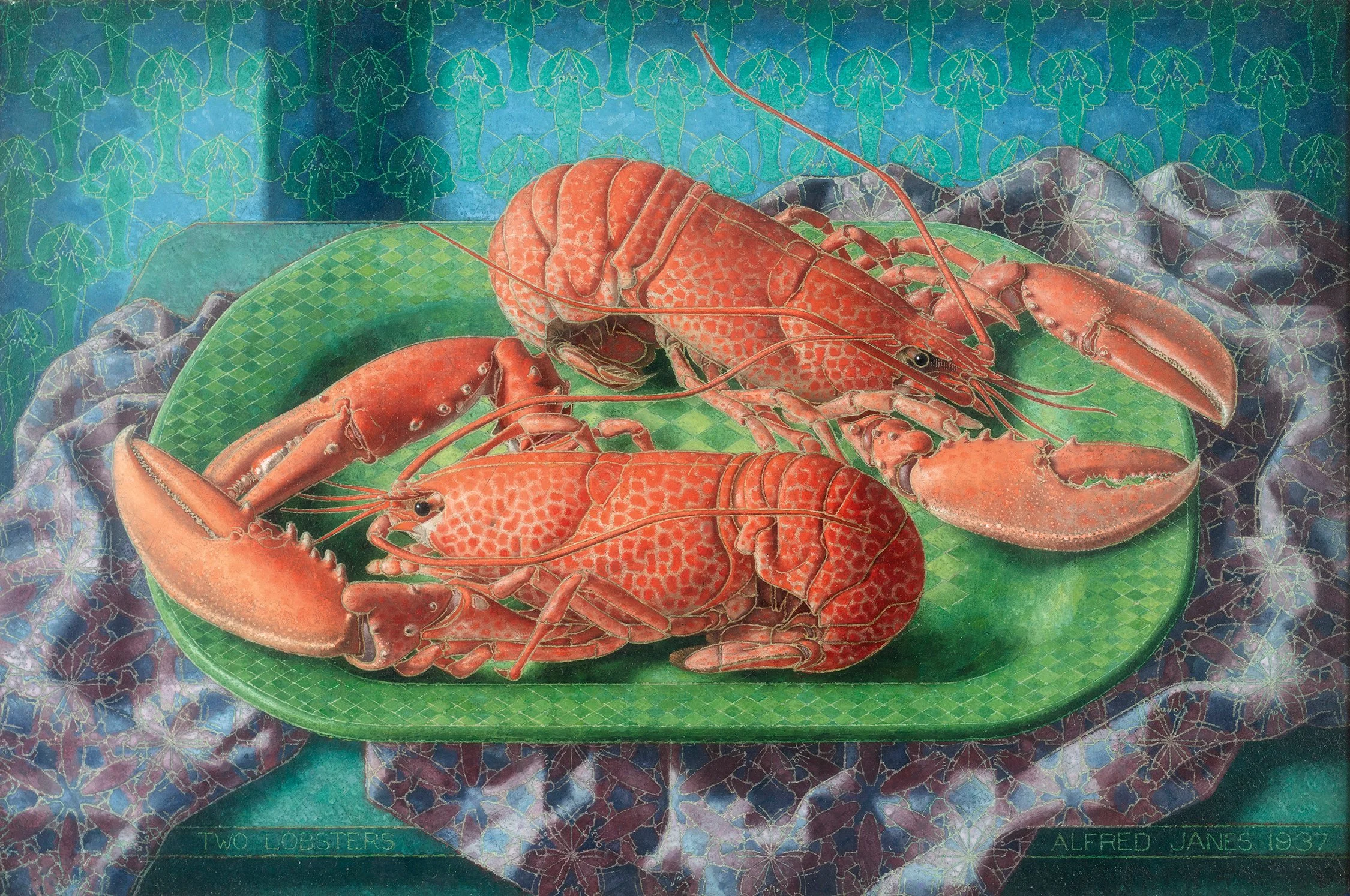 Alfred Janes (1911-1999), 'Two Lobsters', 1937. Oil on board, 15.25 x 23.25 inches