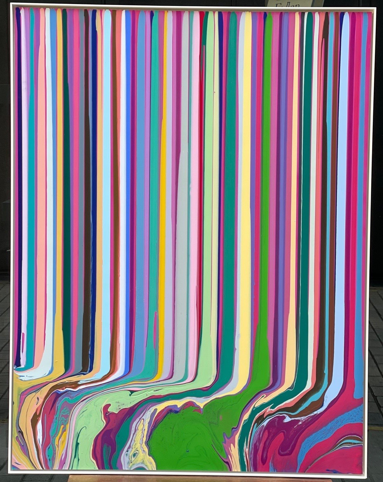 Ian Davenport (b.1966), Prima, 2026. Acrylic on stainless steel mounted on aluminium panel,
103 x 79 cm