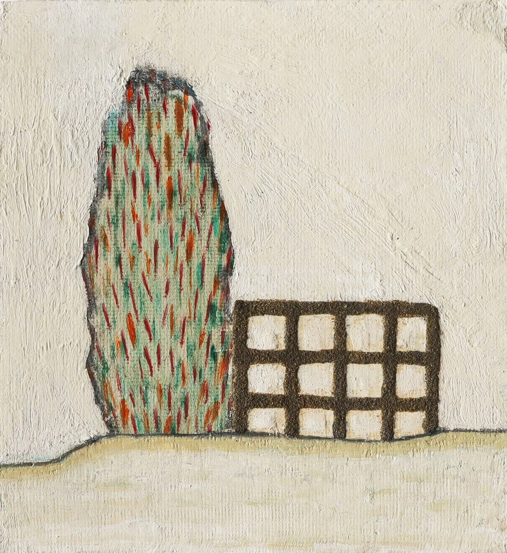 Prunella Clough (1919–1999), Place Revisited, 1985, oil and sand on board, 23 × 21 cm
