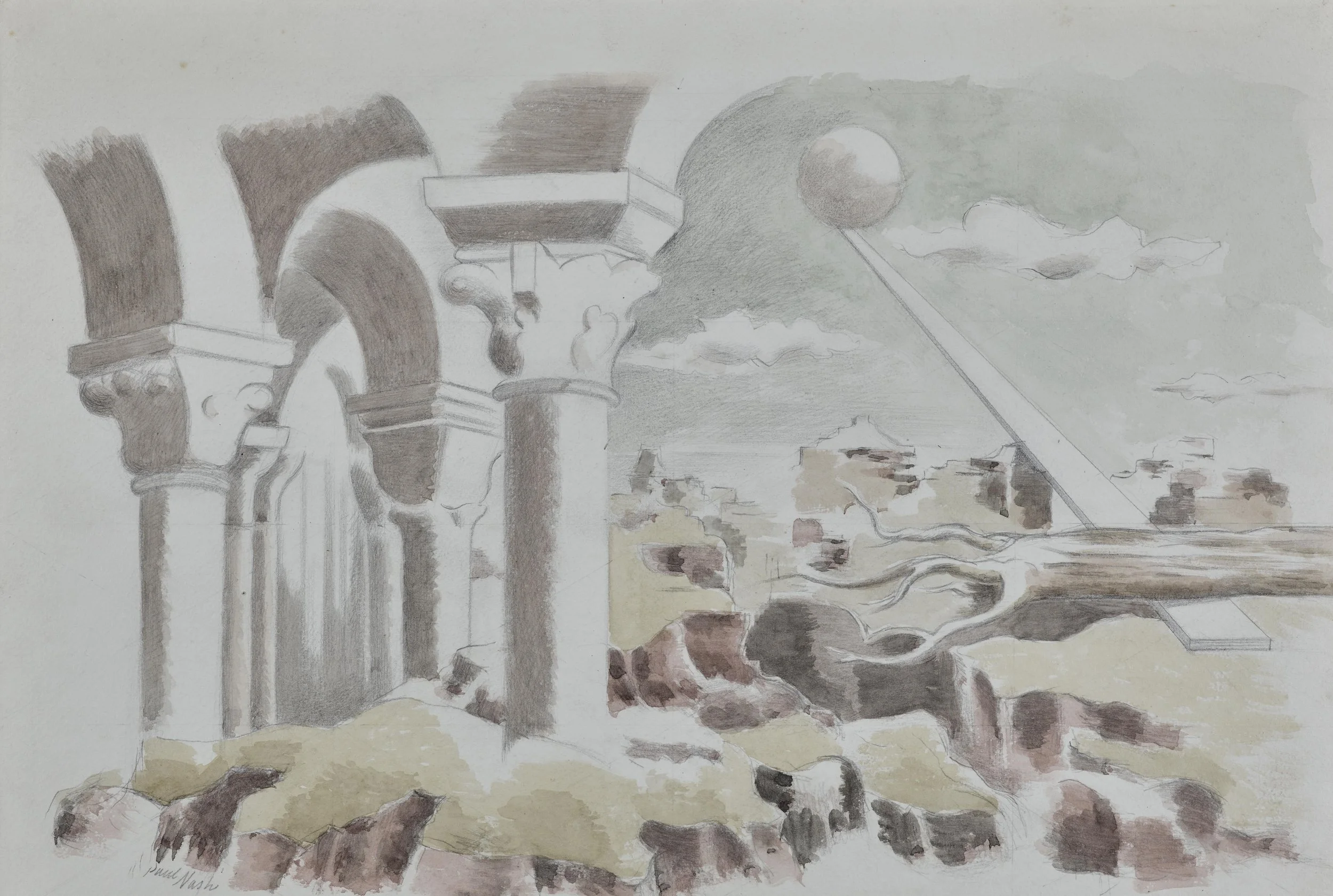 Paul Nash (1889-1946), Fantasy, c.1932. Watercolour over pencil, 35.5 x 56 cm