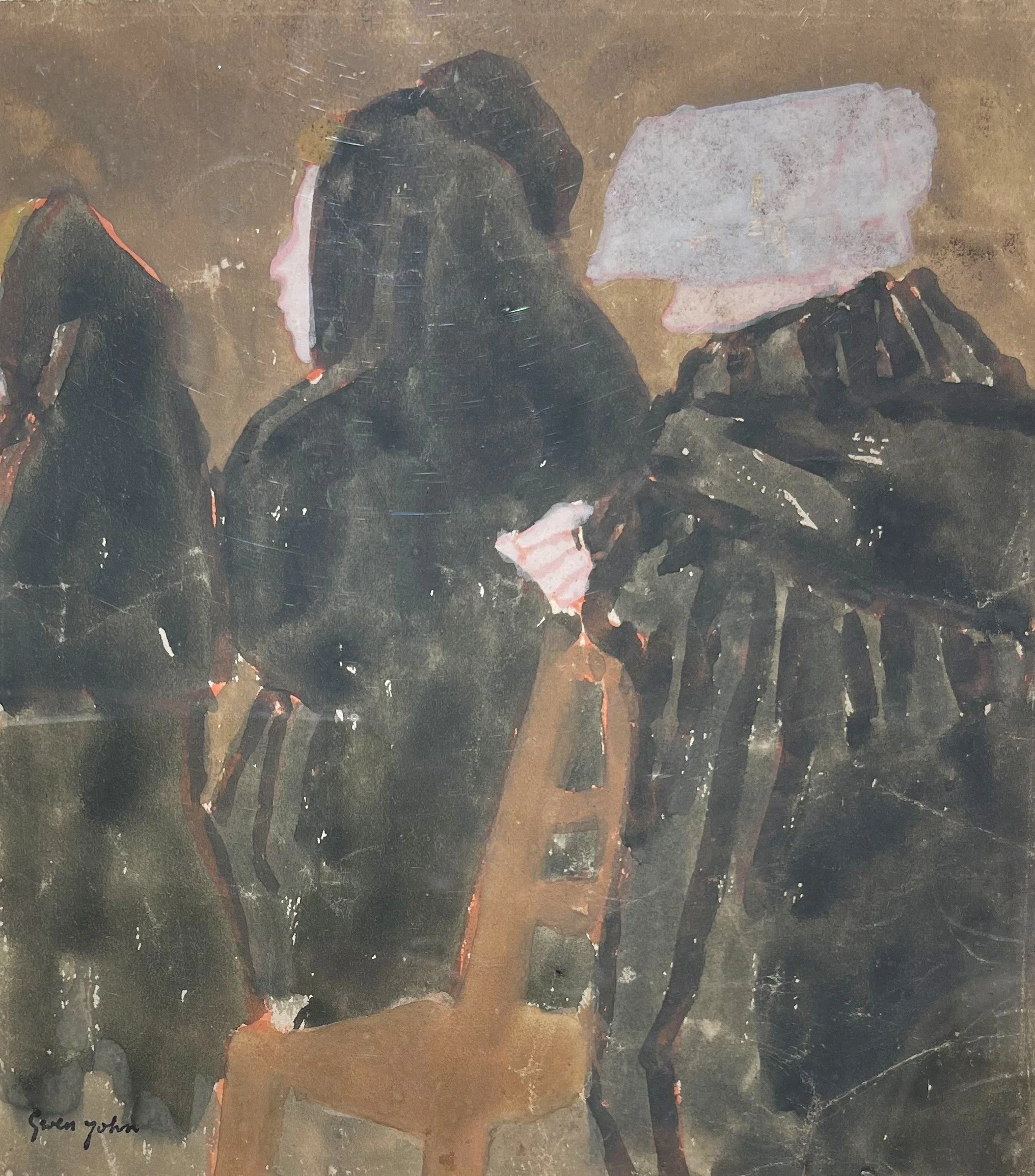 Gwen John (1876-1939), Girls and a Nun Praying at Meudon, c.1925, with the artist’s studio stamp l.l.: Gwen John. Gouache and watercolour, 19 x 17.5cm
