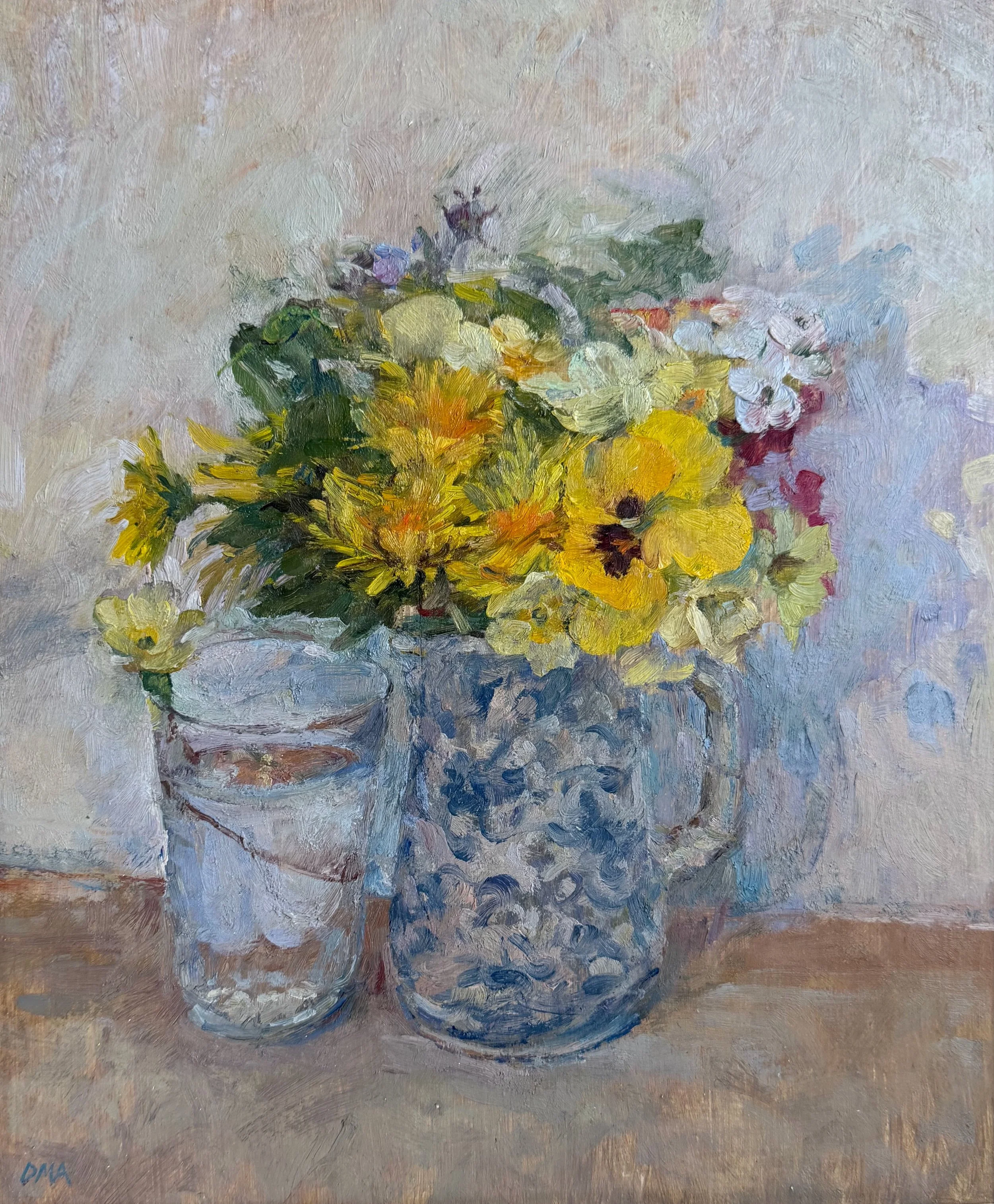 Diana Armfield, RA (b.1920), April Flowers at Llwynhir, signed with initials. Oil on board, 26 x 21.5cm