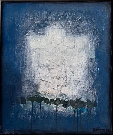 Douglas Portway RWA (1922-1993) Abstract in blue and white, 1961. Oil on canvas, 61.3 x 51.5 cm. Courtesy of Middlemarch Fine Art POA
