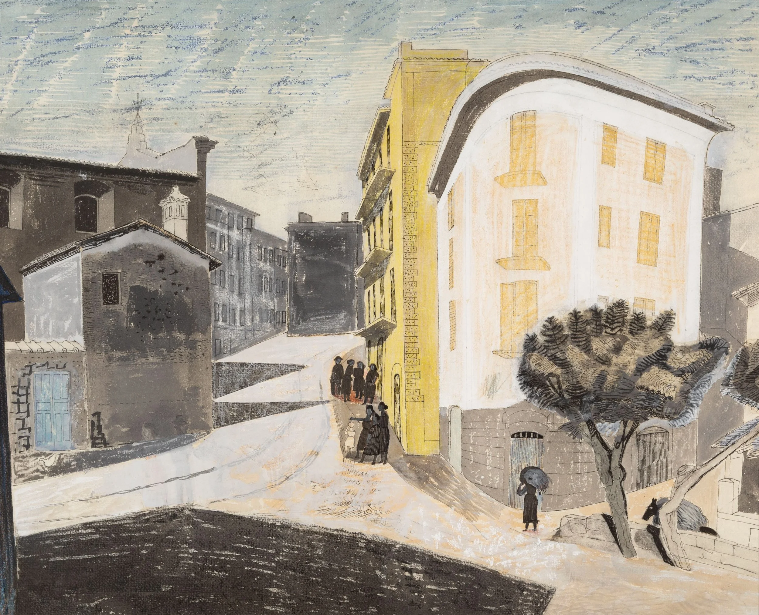 Edward Bawden, Enna, Sicily, 1952. Watercolour and gouache over pen and ink
