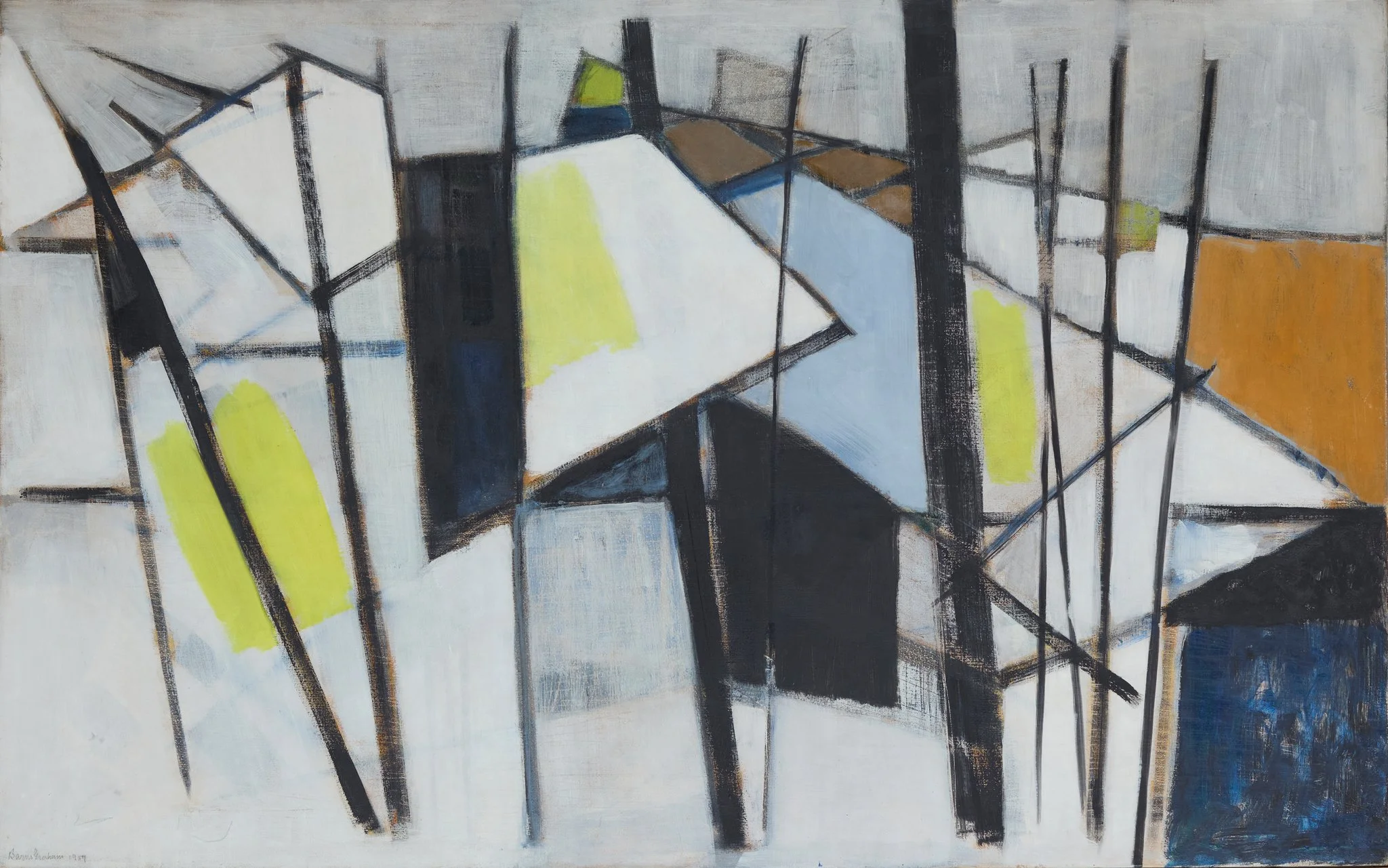 Wilhelmina Barns-Graham (1912 - 2004), Black, White & Yellow, 1957. Oil on canvas, 76 x 122 cm