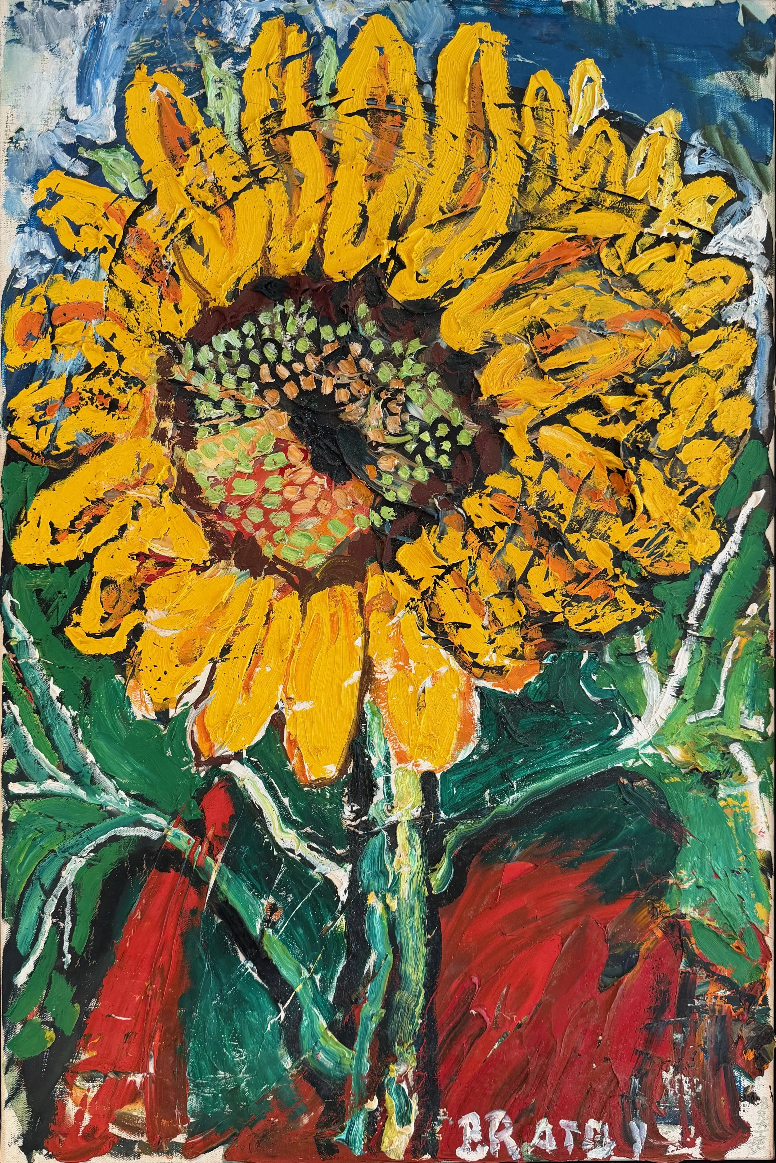 John Bratby, RA (1928-1992), Sunflower, signed. Oil on canvas, 76 x 50.5cm
