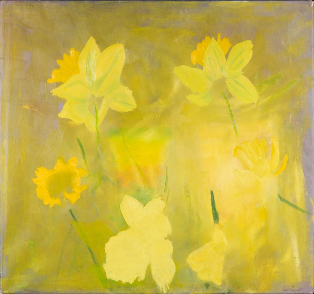 Mary Newcomb (1922-2008), Daffodils in the wind, 1991. Oil on canvas, 82 x 86cm