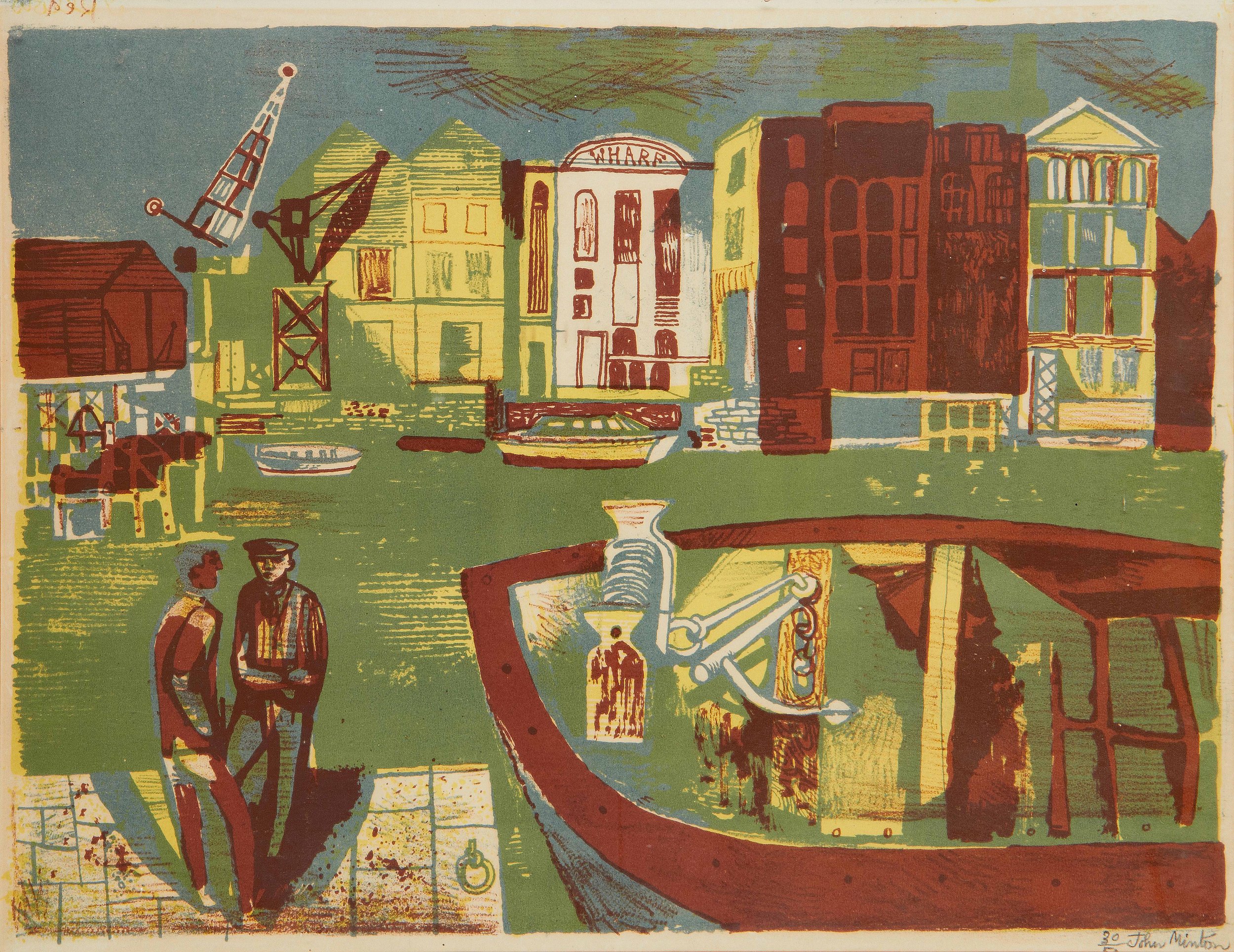 John Minton (1917 - 1957), Thames - Side, 1952. Lithograph, 38cm x 49cm