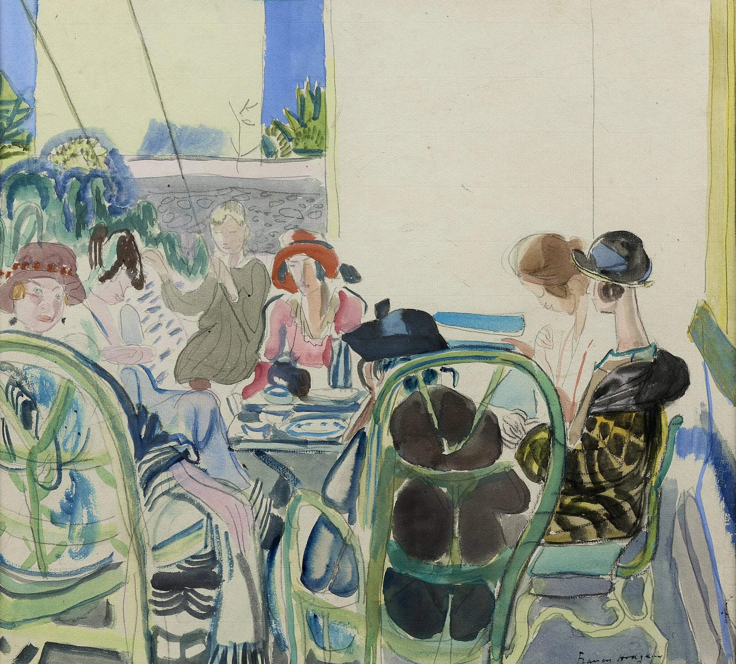 Frances Hodgkins (1869-1947), Scene in a Café, French Riviera, c.1921, signed l.r.: Frances Hodgkins. Watercolour with pencil, 56 x 59.5cm