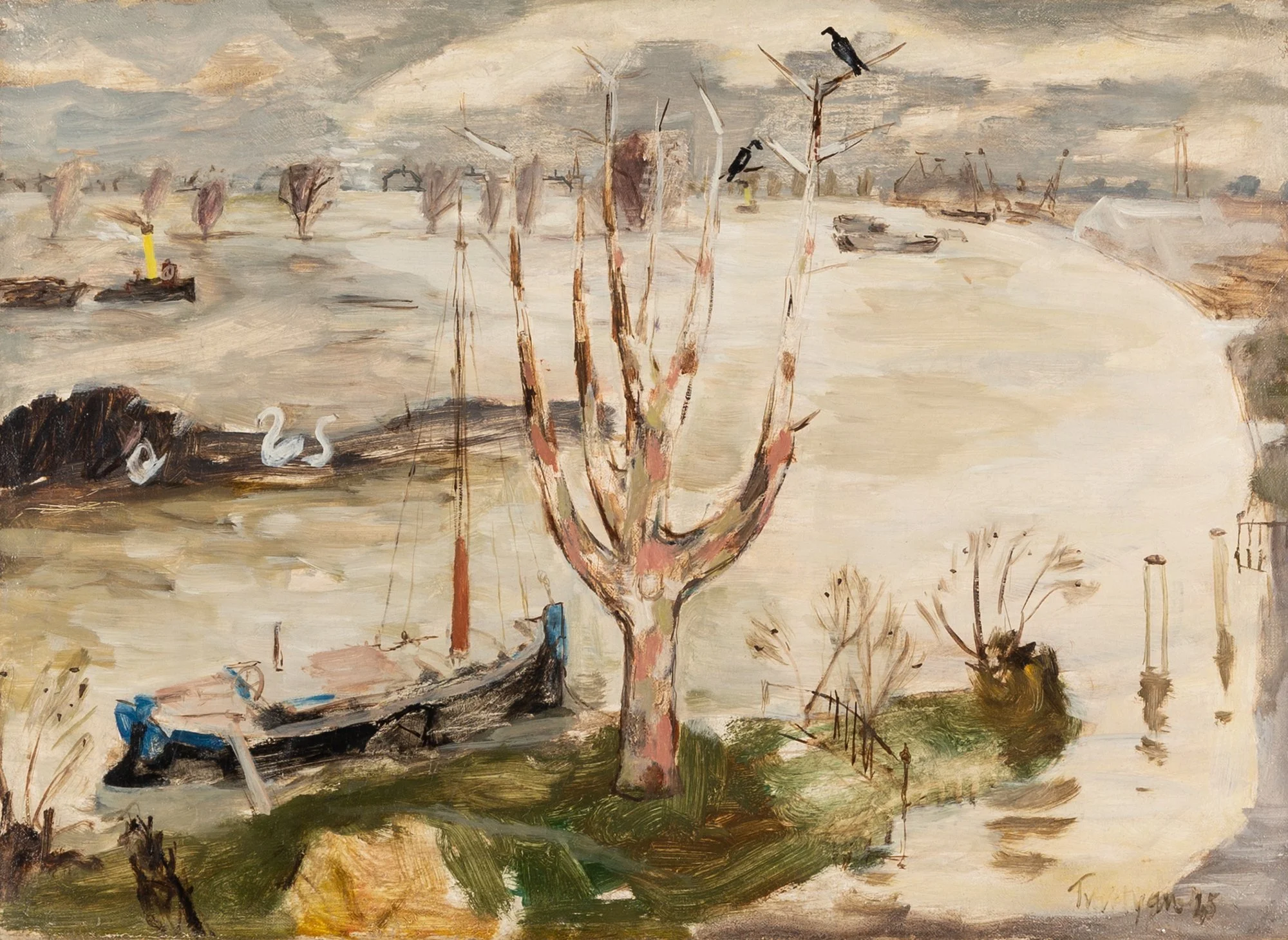 Julian Trevelyan, The River Thames flooded at Chiswick, 1945. Oil on canvas