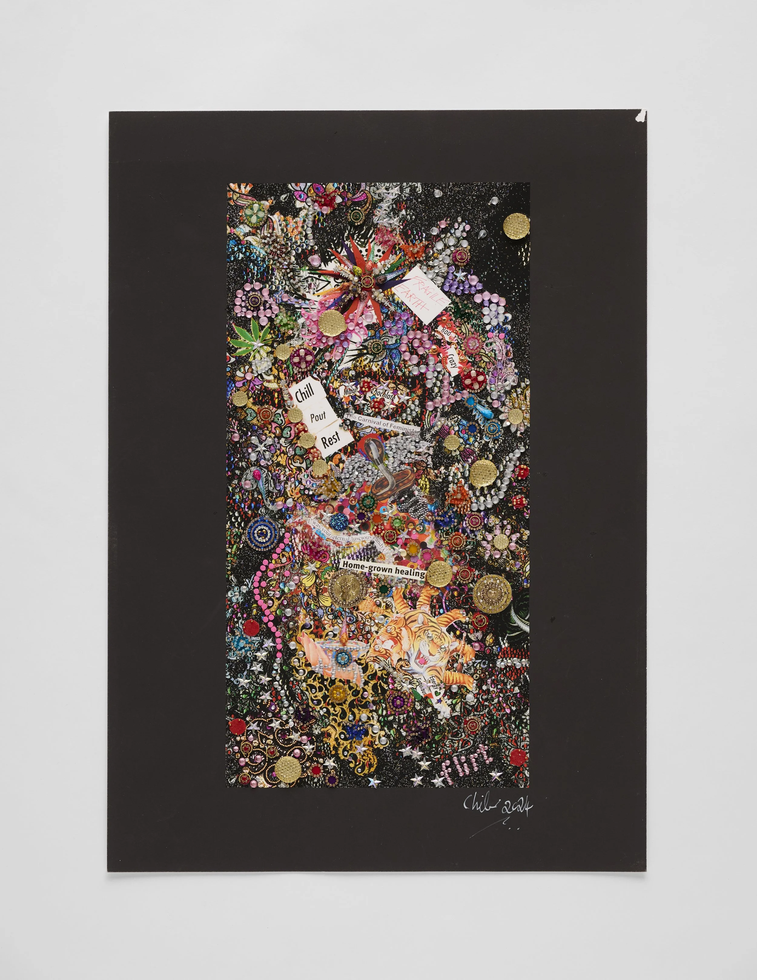 Chila Burman (b. 1957), Fragile Earth, 2024. Unique Archival Giclée, Hand-Finished, 42 x 29.7 cm. © Chila Burman. Courtesy of Richard Saltoun Gallery London, Rome and New York