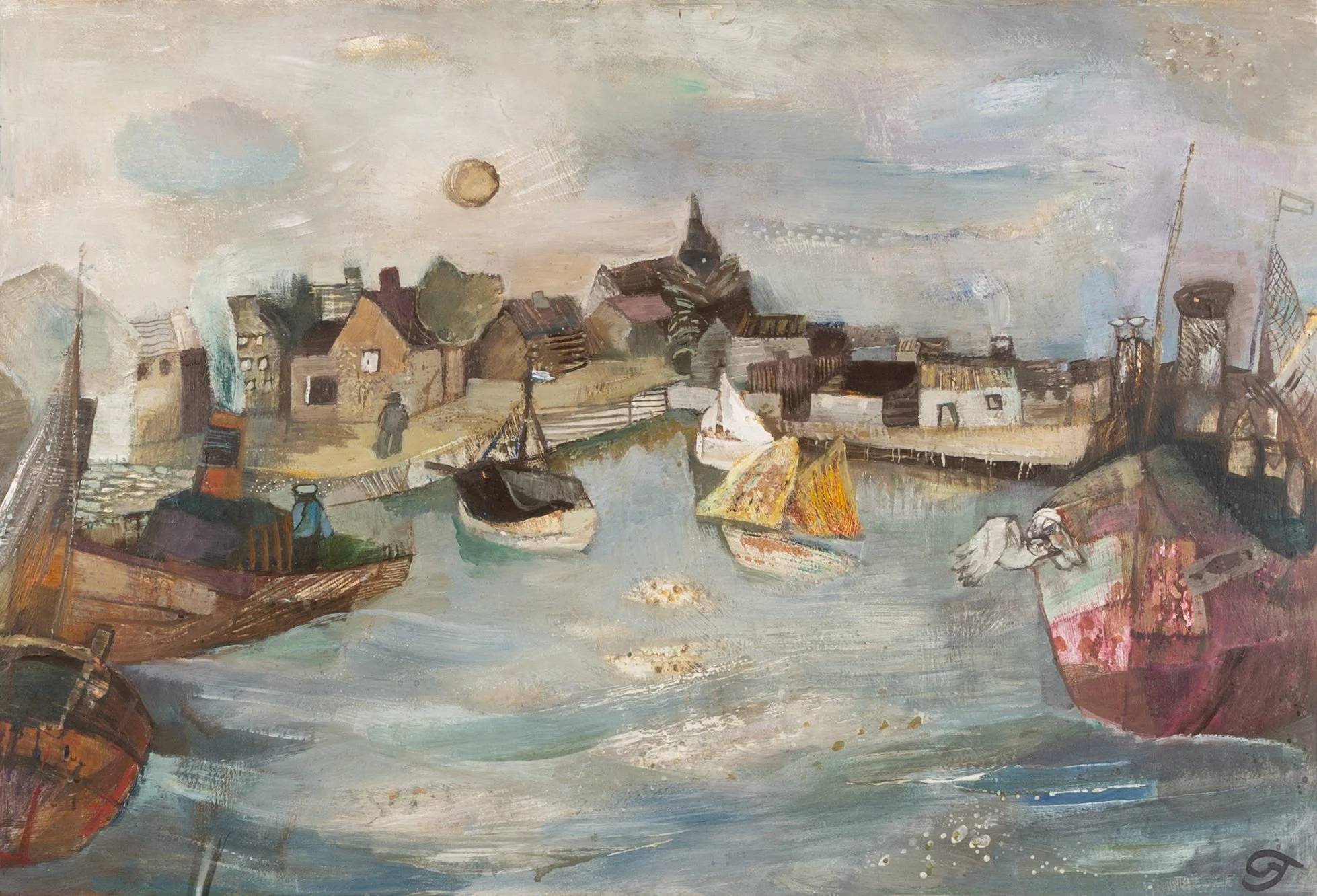 Gwyneth Johnstone, The Harbour, 1965. Oil on board, 61 x 91.4cm