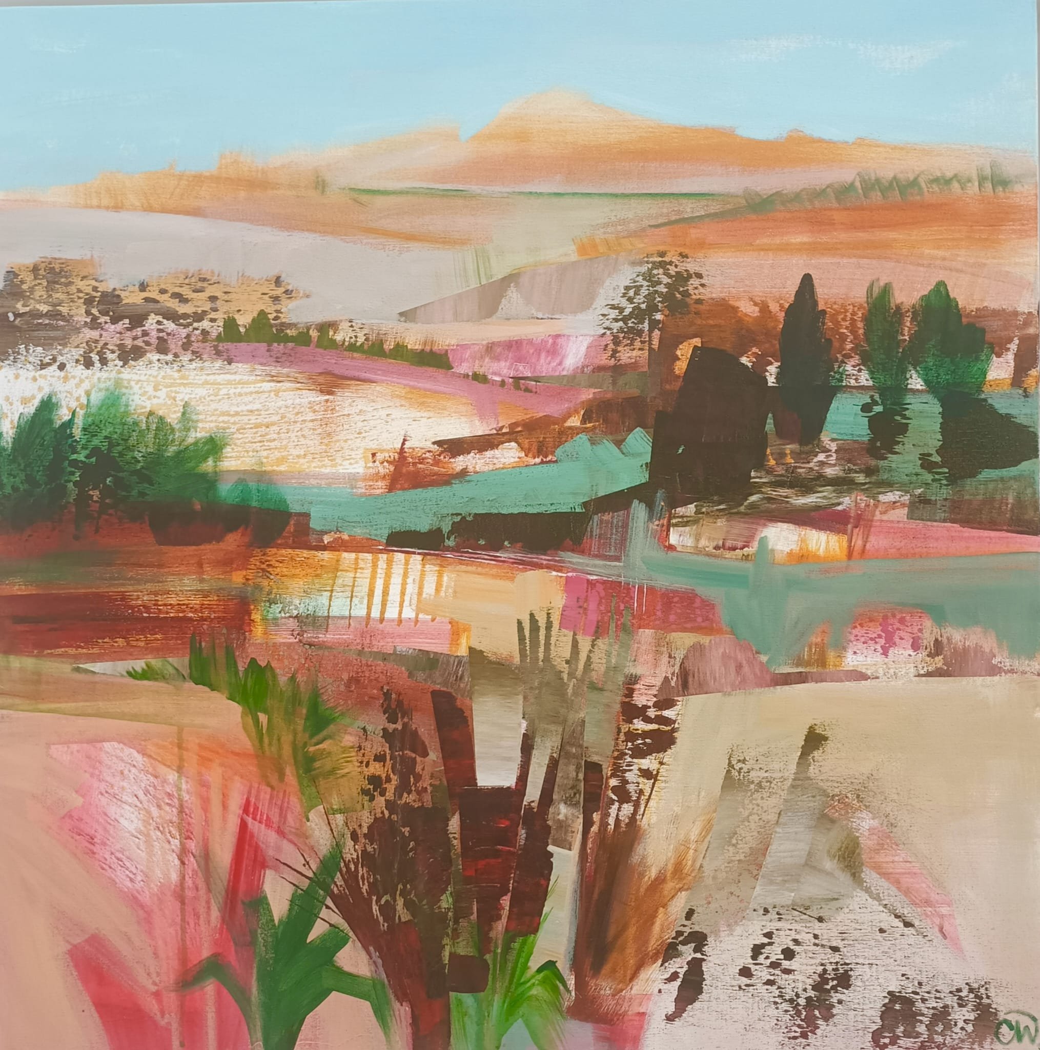 Celia Wilkinson, 1963, Summer Drought, 2026. Acrylic on canvas, 80 × 80 cm. £3,000