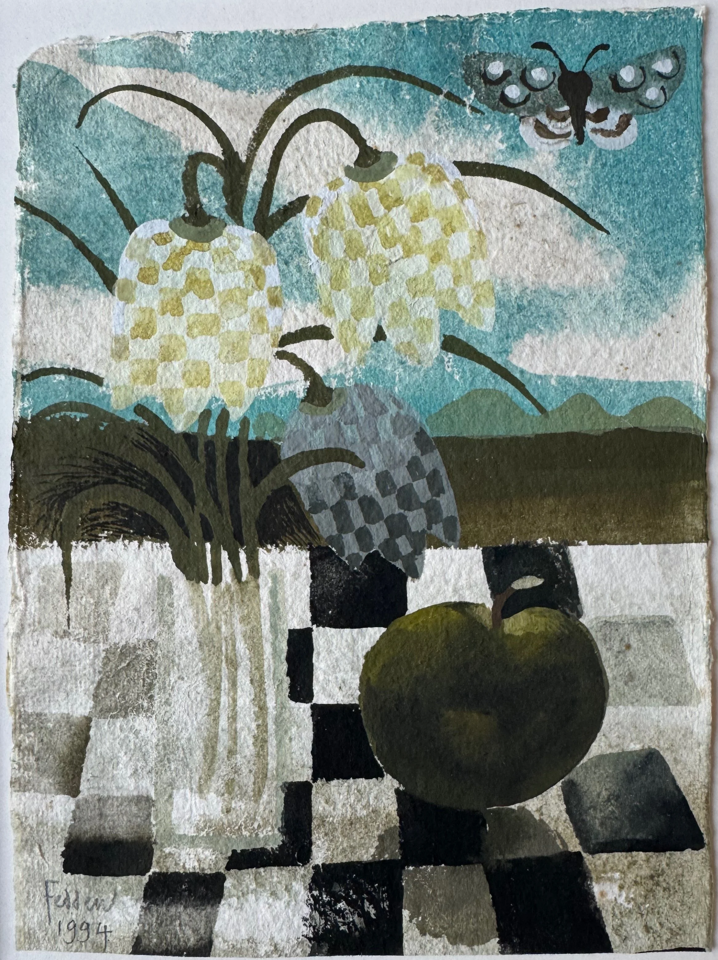 Mary Fedden (1915-2012), Fritillaries, 1994. Ink, watercolour and gouache, 19 x 14 cm