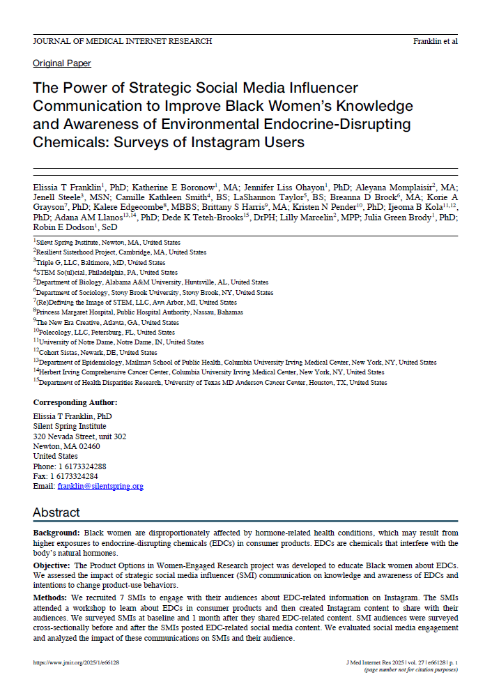 The Power of Strategic Social Media Influencer Communication to Improve Black Women’s Knowledge and Awareness of Environmental Endocrine-Disrupting Chemicals: Surveys of Instagram Users