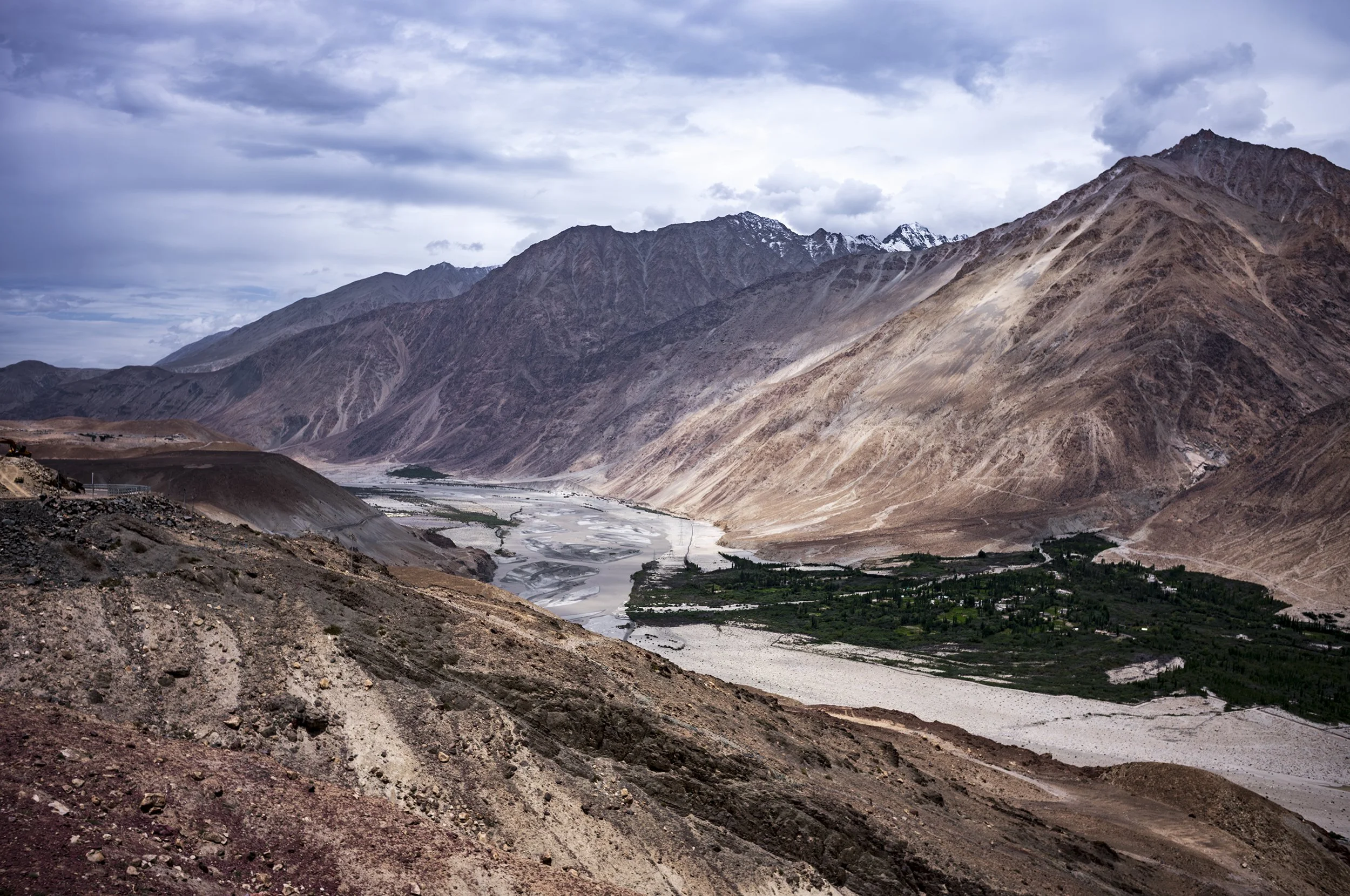 Looking down into The Shyok River valley, originating from the Rimo Glacier in the eastern Karakoram, is a 550km tributary of the Indus River