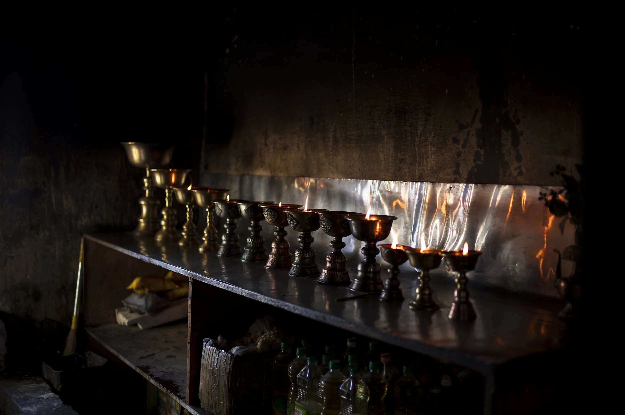 Diskit monastery, perpetual lamps (known in Tibetan as marmé) stay on day and night as an enduring offering