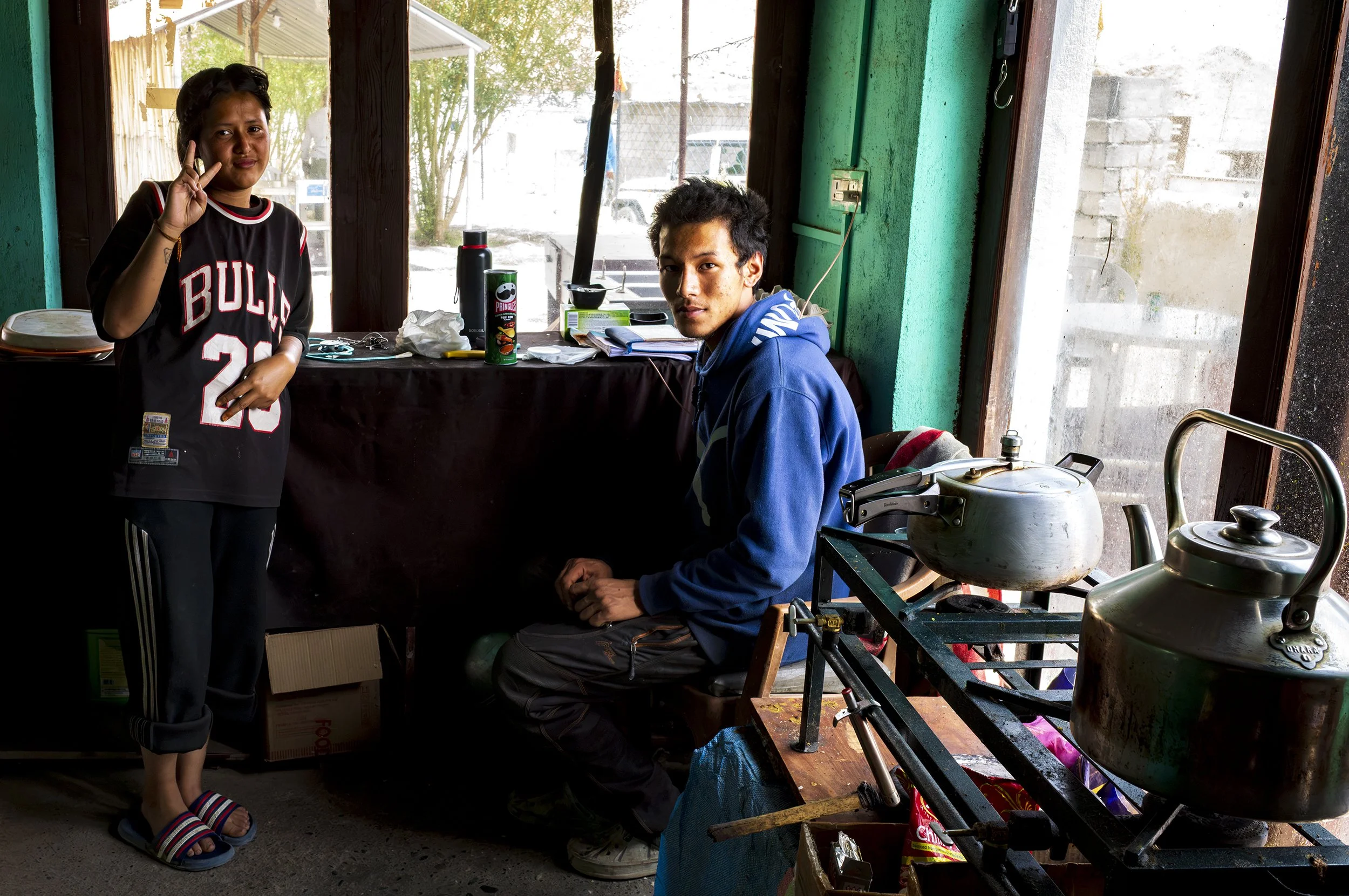Cafe along the Srinagar-Ladakh Highway. They were bemused by my request to photograph them, so we had some ginger tea and noodles!  We got chatting via our guide, and they invited us to see their kitchen, in which they rustled up their fab fresh fast