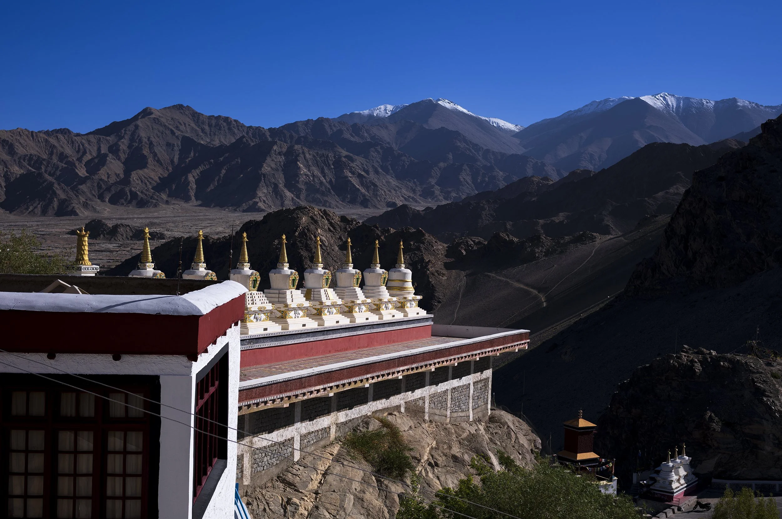 View from Thiksey monastery, and the Zanskar Range mountain range