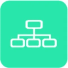 White organizational chart icon on green background