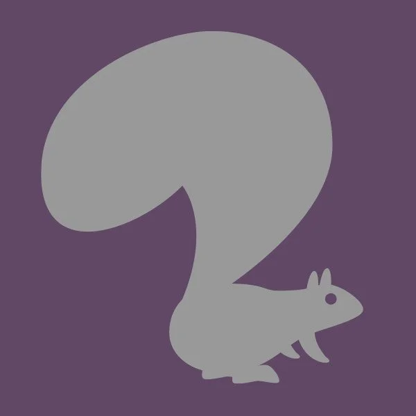 Silhouette of a squirrel on a purple background.