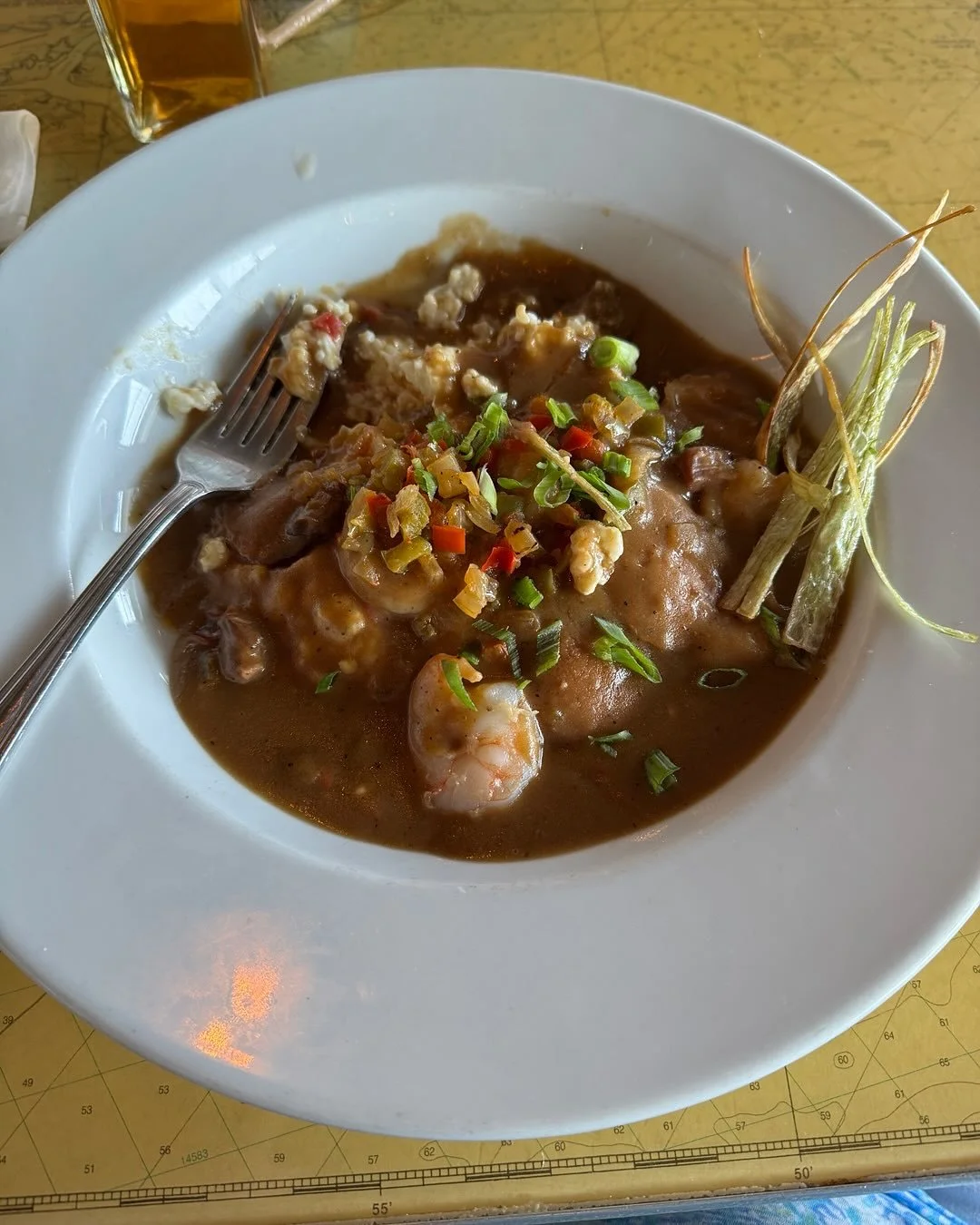 Where am I? She crab soup with sherry and shrimp and grits! With my honey!