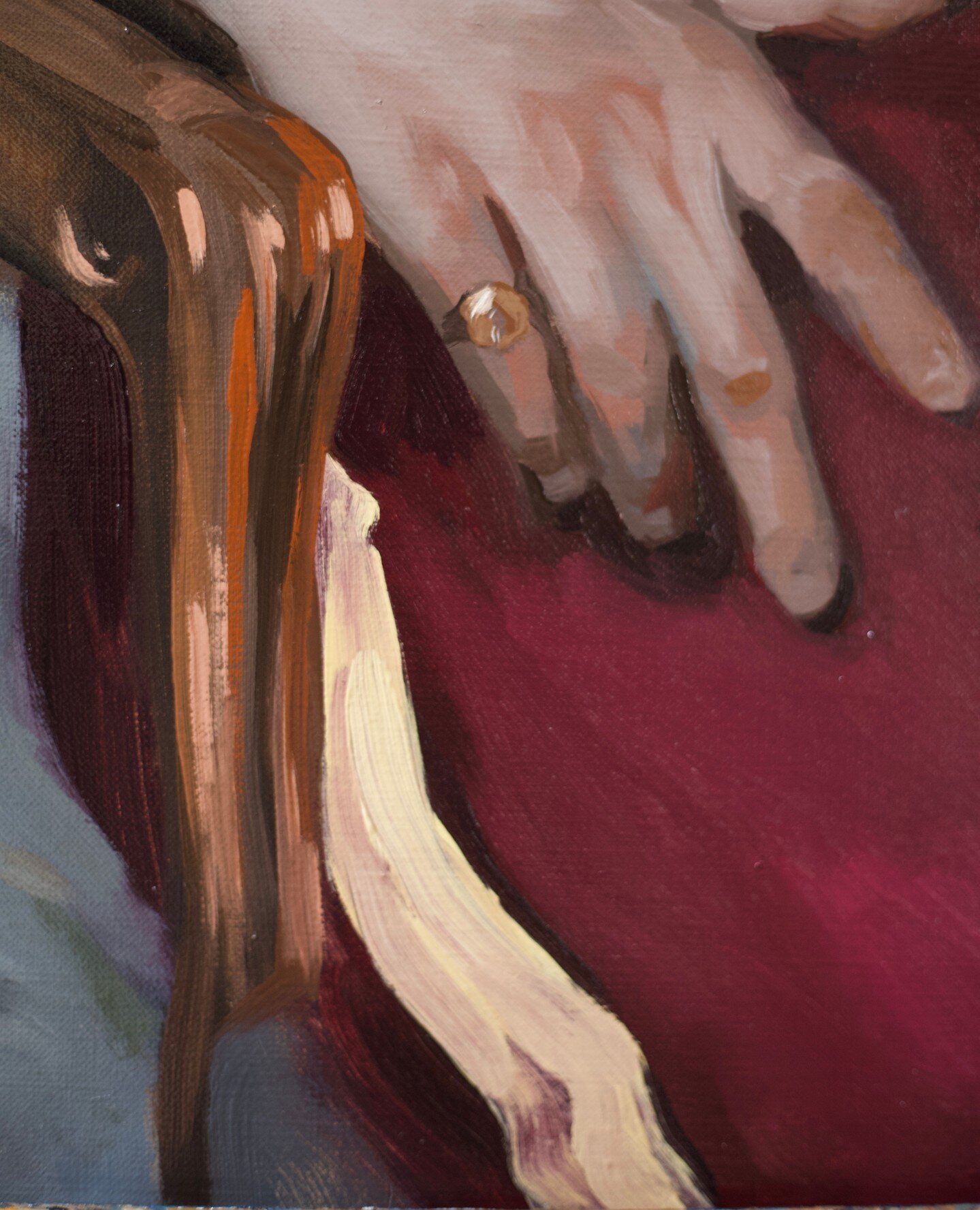 In the past, I believed that hands were the most challenging aspect of a portrait for me to capture. However, lately I have found great pleasure in simplifying their depiction. While every brushstroke must be deliberate and thoughtful, I've discovere