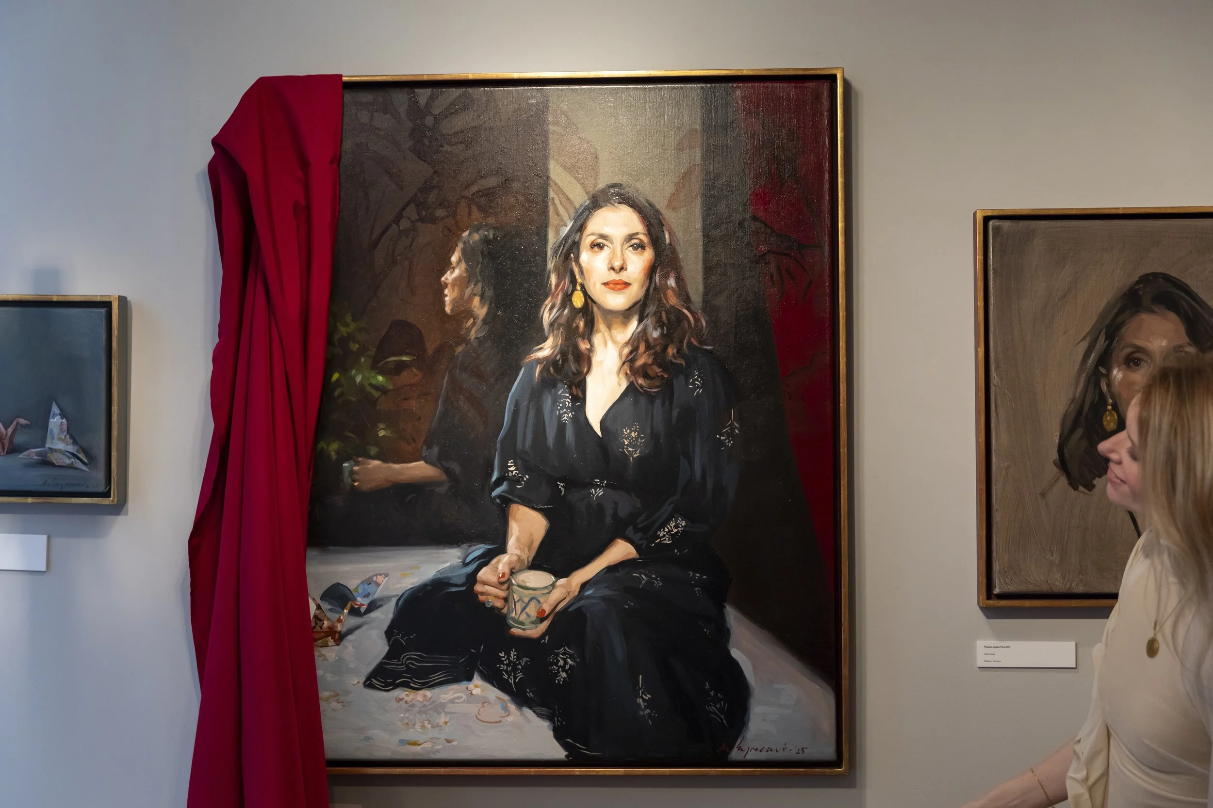 Painting of Nazanin-Zaghari-Ratcliffe being unveiled by Caroline de Peyrecave