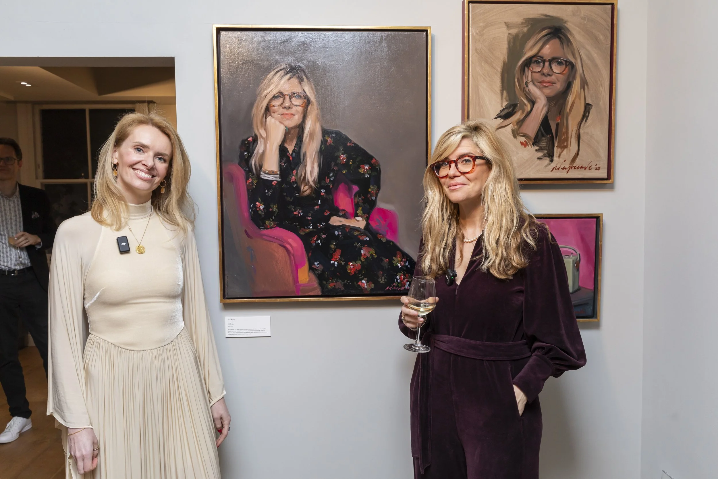 Emma Barnett being unveiled her painting by Caroline de Peyrecave